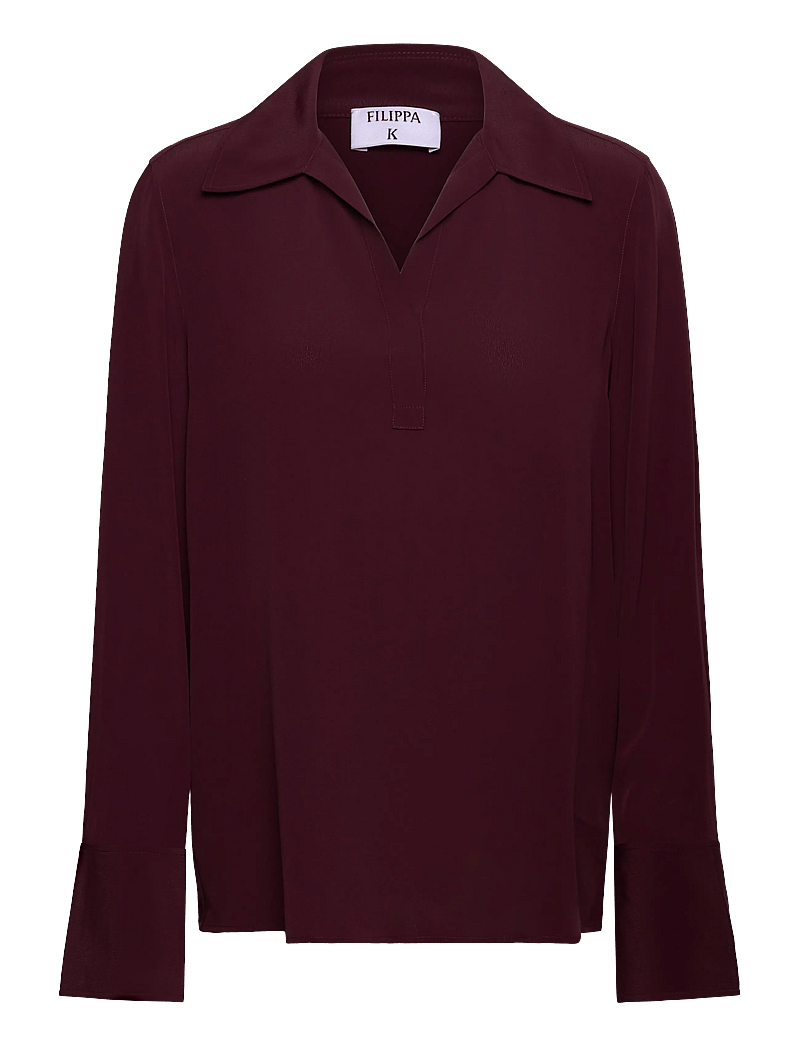Filippa K - Half Placket Blouse - langärmlige blusen - dark burgundy - 0