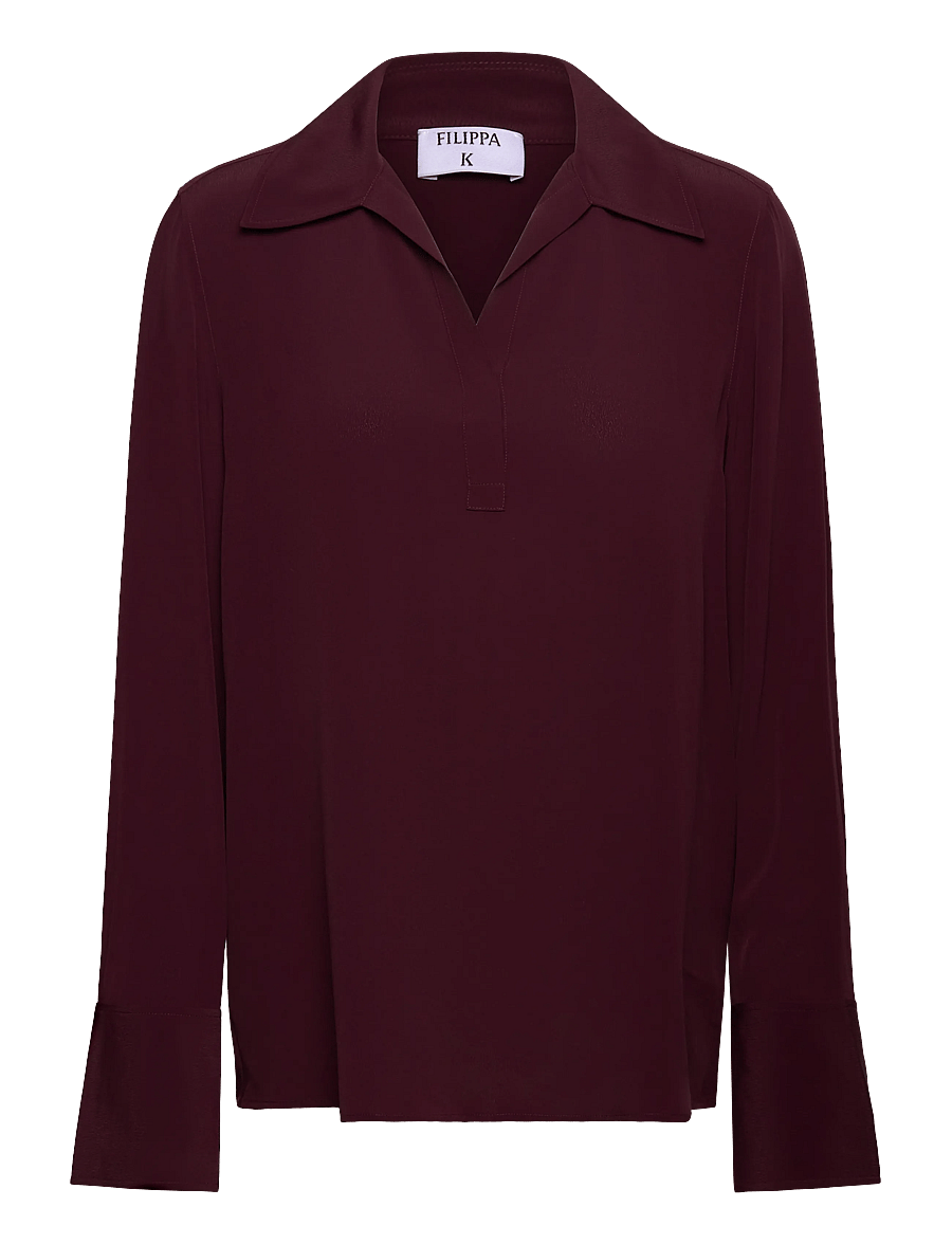 Filippa K - Half Placket Blouse - langärmelige blusen - dark burgundy - 0