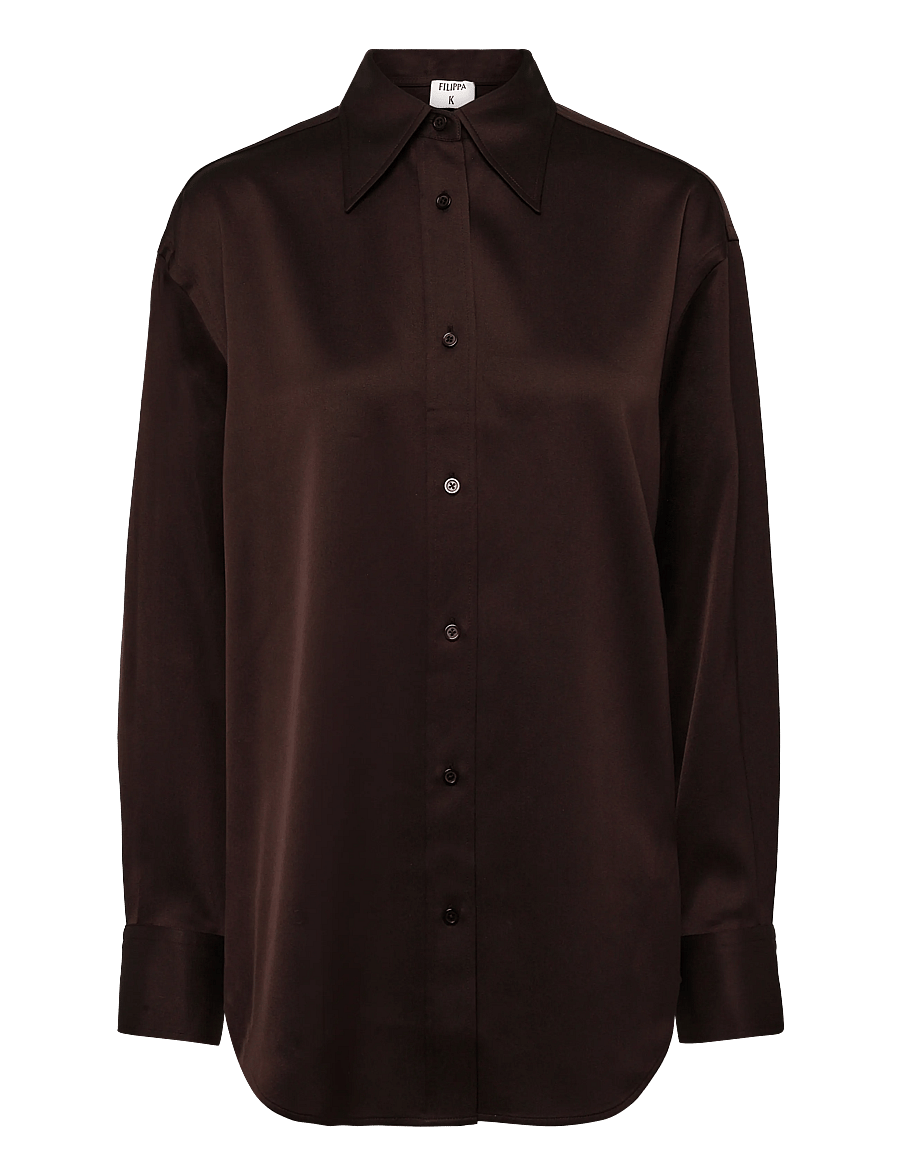 Filippa K - Satin Shirt - pikkade varrukatega pluusid - dark chocolate - 0
