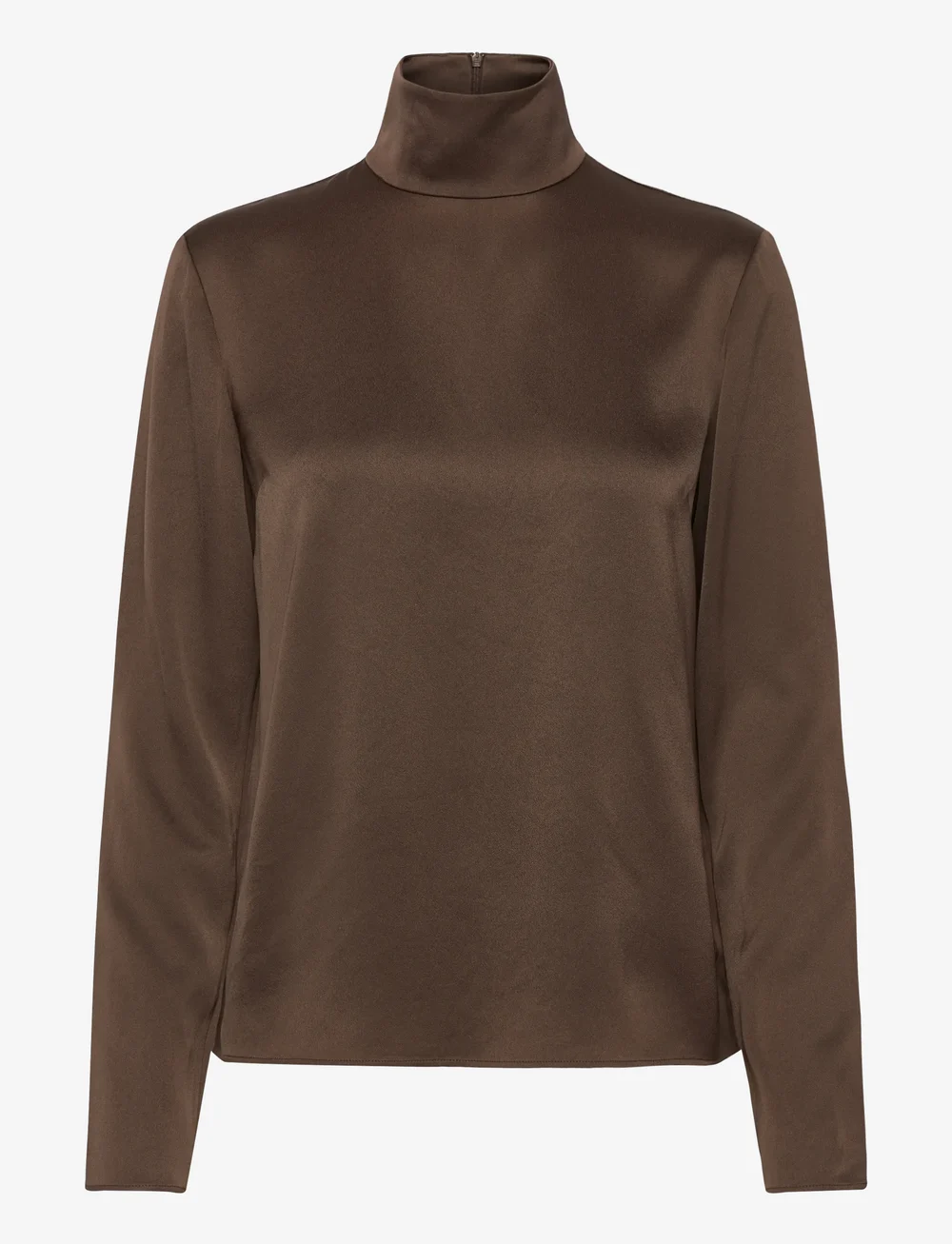 Filippa K - Turtleneck Satin Blouse - denimskjorter - oak brown - 0