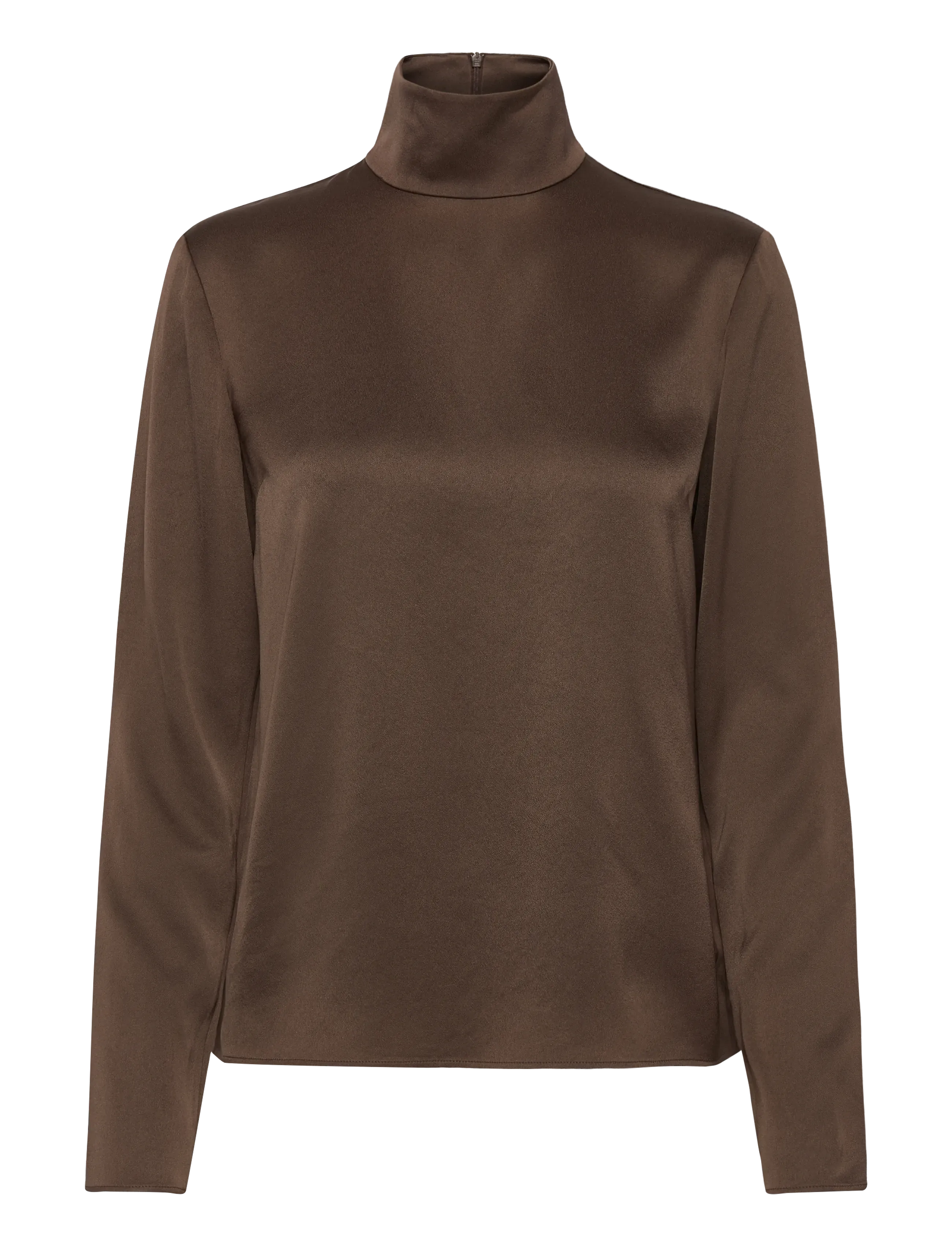 Filippa K Turtleneck Satin Blouse - Skjorter - OAK BROWN / brown