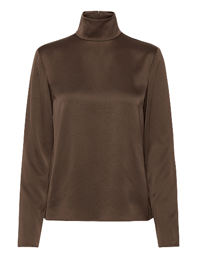 Filippa K Turtleneck Satin Blouse - Filippa K - OAK BROWN / brown