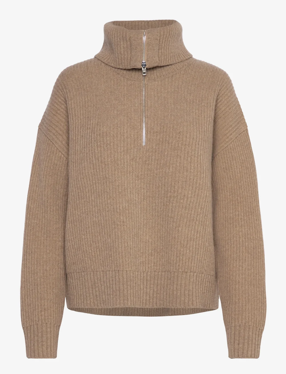 Filippa K - Ribbed Wool Half Zip Sweater - peysur - sandstone - 2