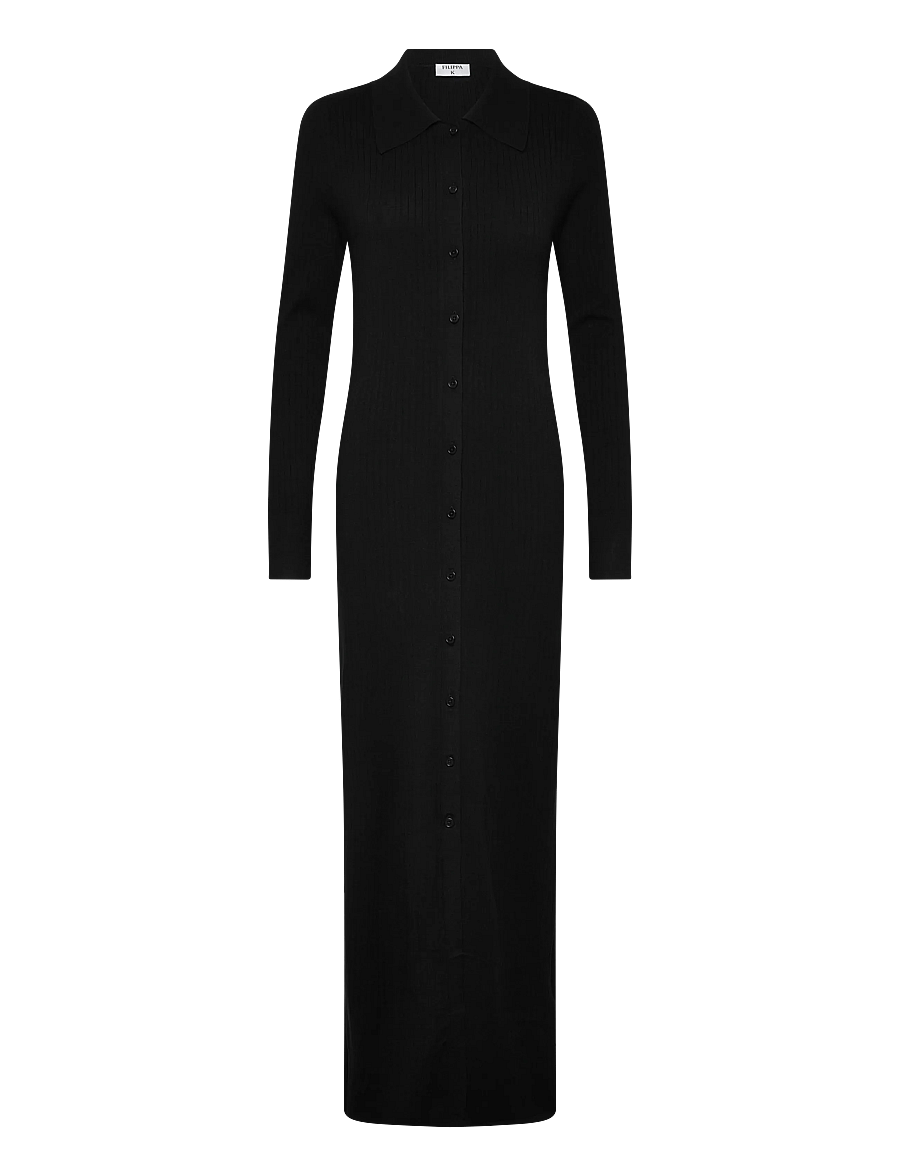 Filippa K - Ribbed Knit Shirt Dress - knitted dresses - black - 0