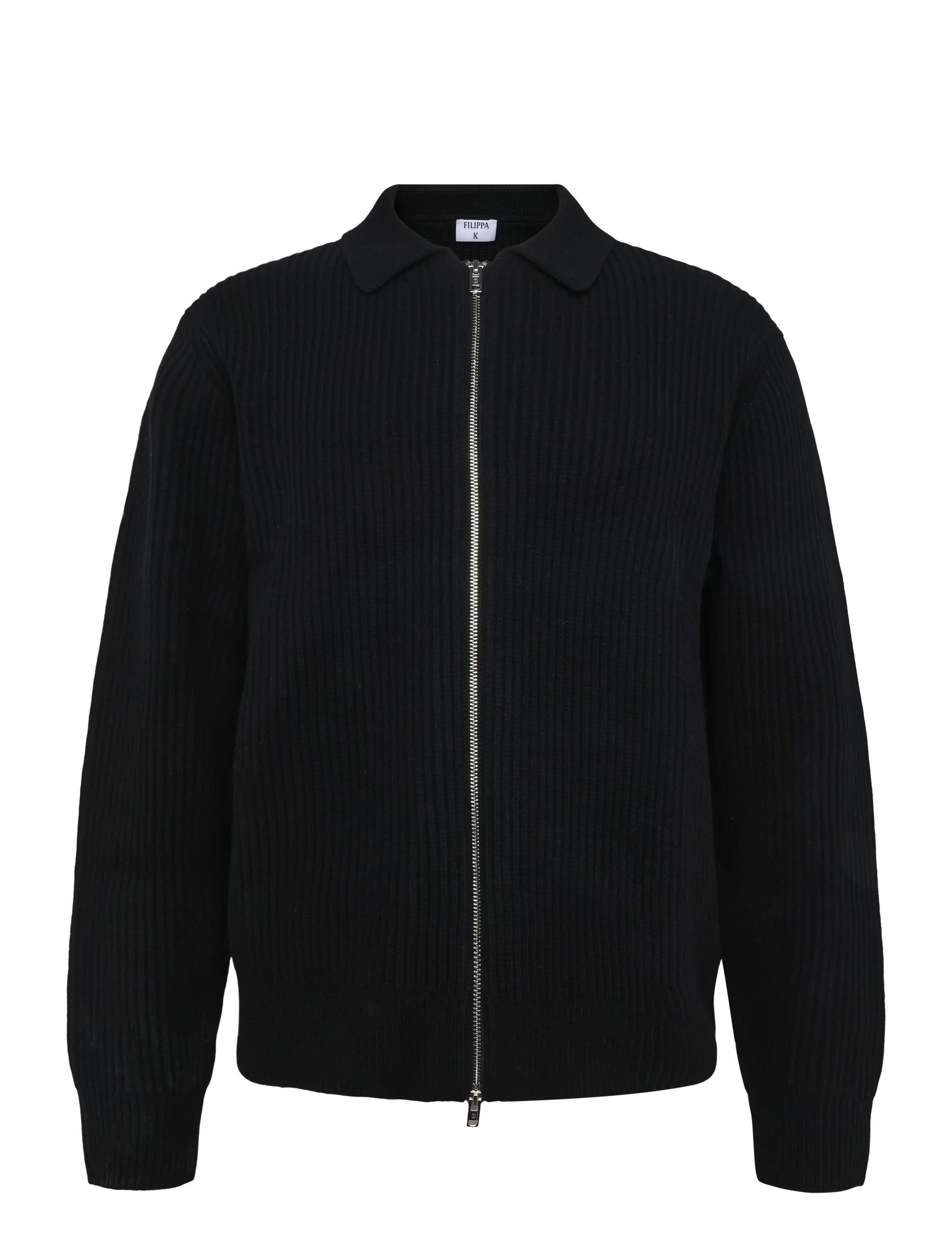 Filippa K Ribbed Wool Zip Cardigan - Strik - BLACK / black