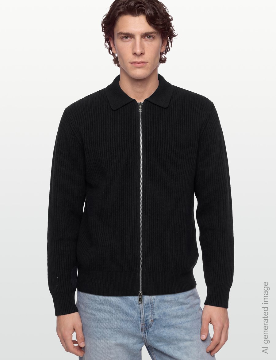 Filippa K - Ribbed Wool Zip Cardigan - pullover mit durchgehendem reißverschluss - black - 3