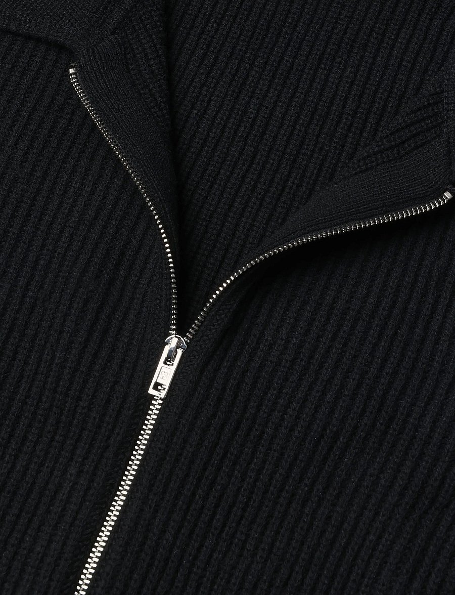 Filippa K - Ribbed Wool Zip Cardigan - cardigans - black - 2