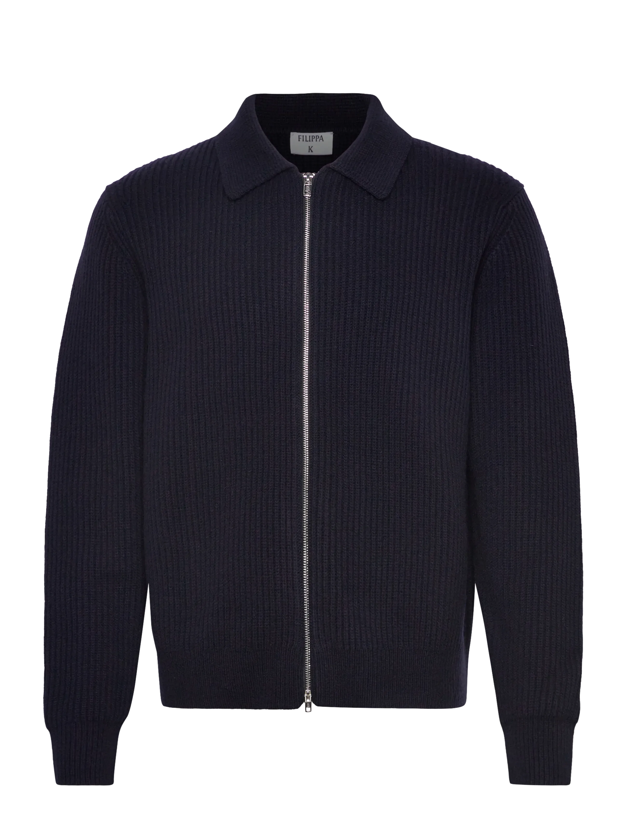 Filippa K Ribbed Wool Zip Cardigan - Riided - NAVY / navy