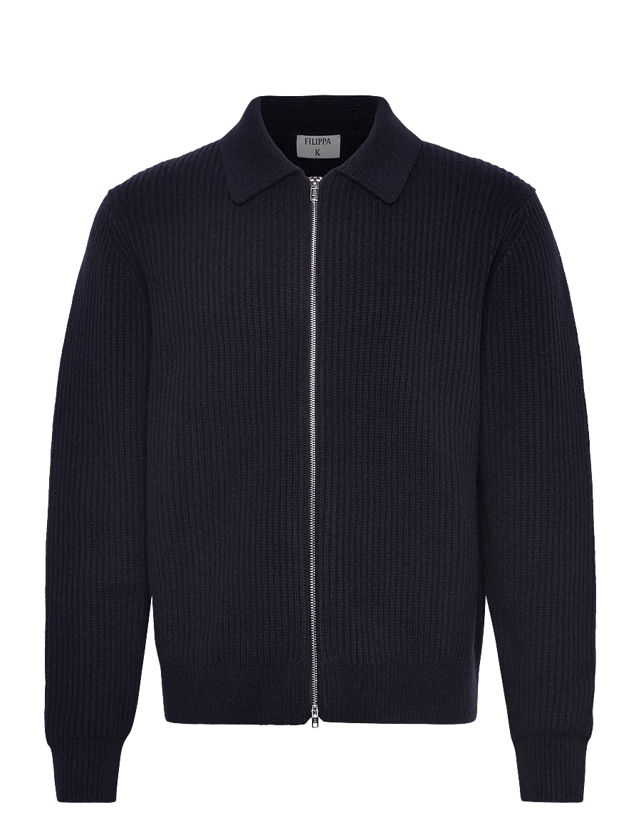 Filippa K - Ribbed Wool Zip Cardigan - navy - 0