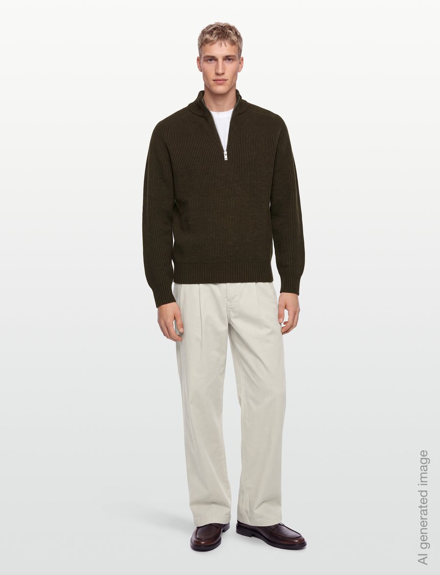 Filippa K - Wool Half Zip Sweater - poolpika lukuga džemprid - moss green - 0