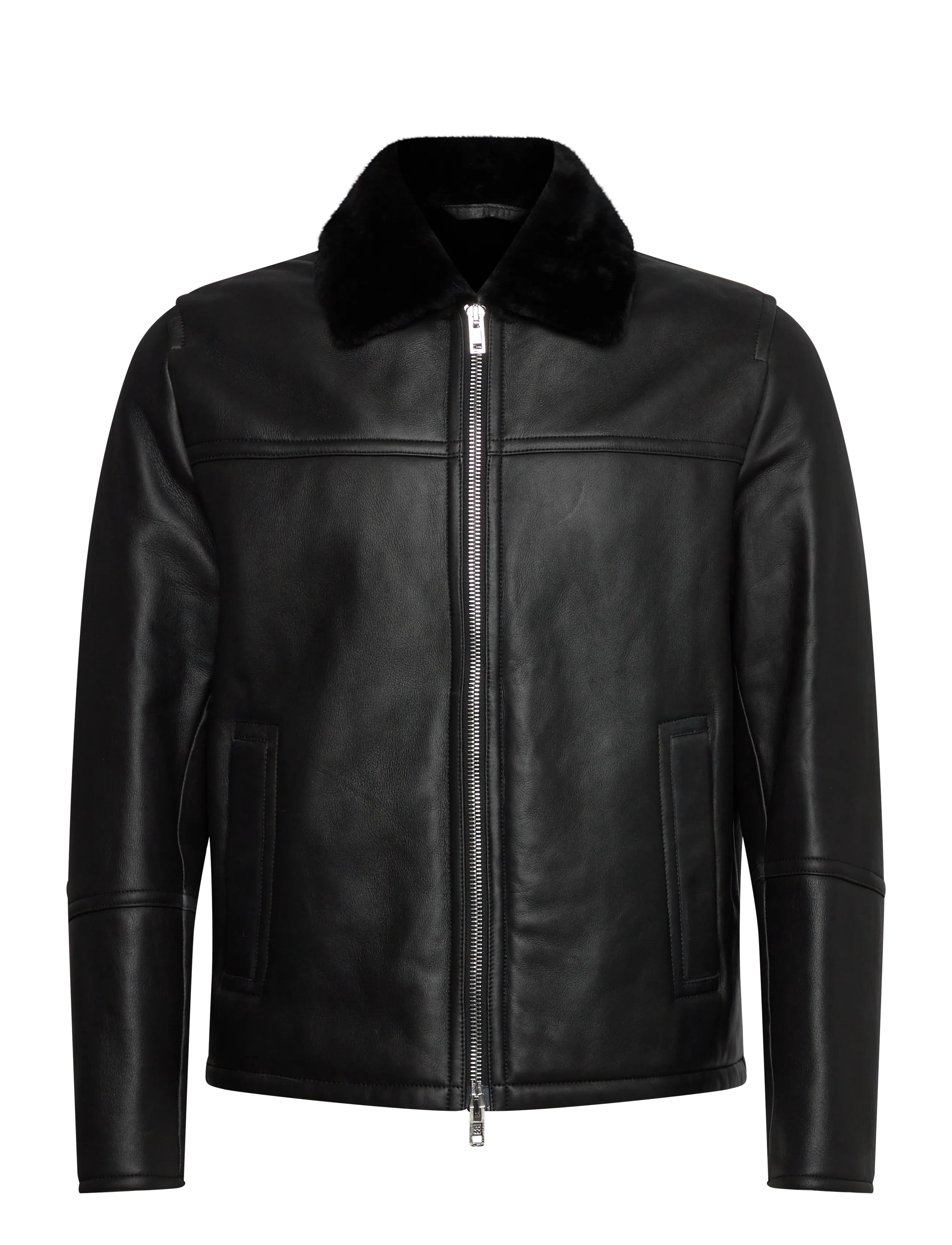Shearling Leather Jacket - BLACK