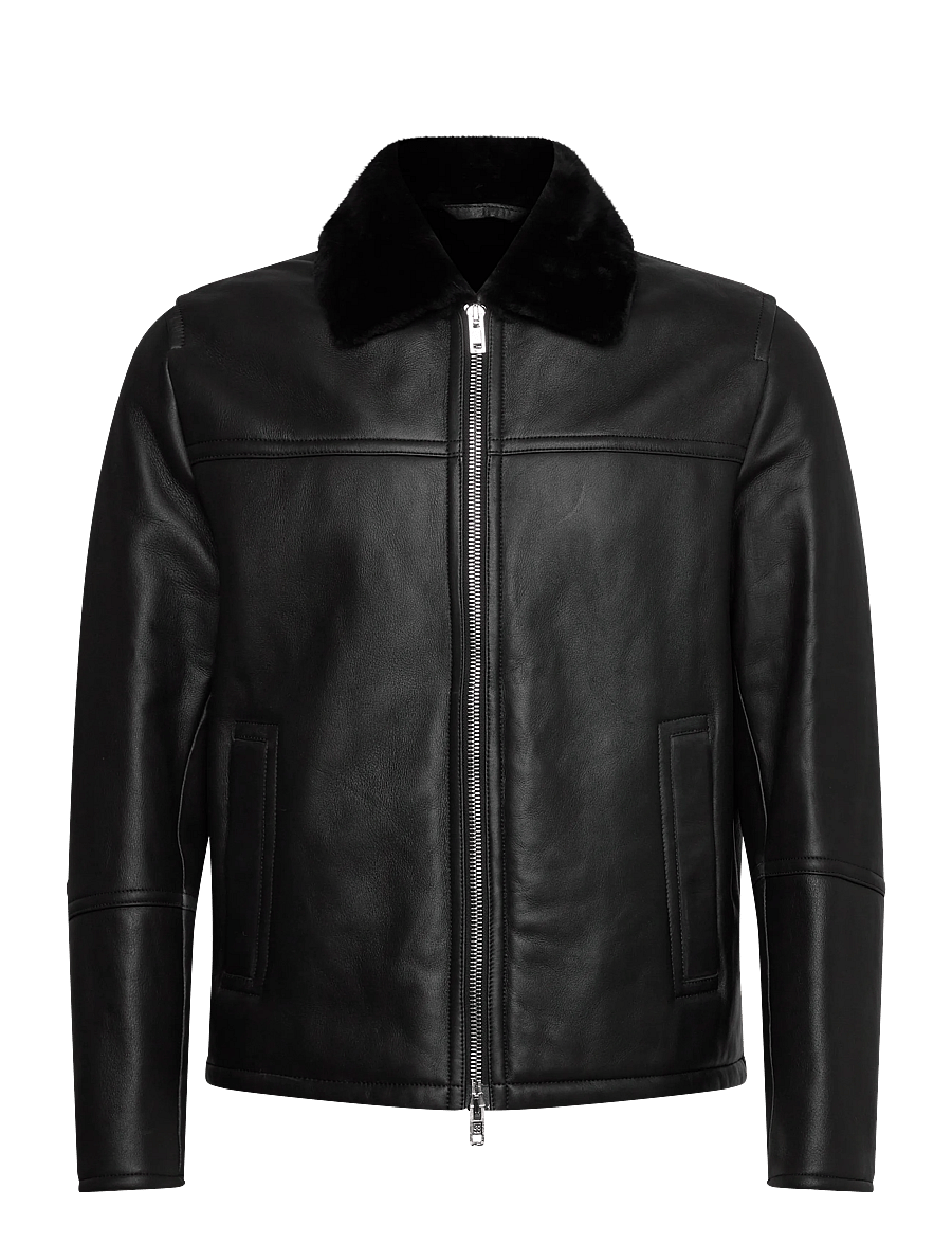 Filippa K - Shearling Leather Jacket - læderjakker - black - 0