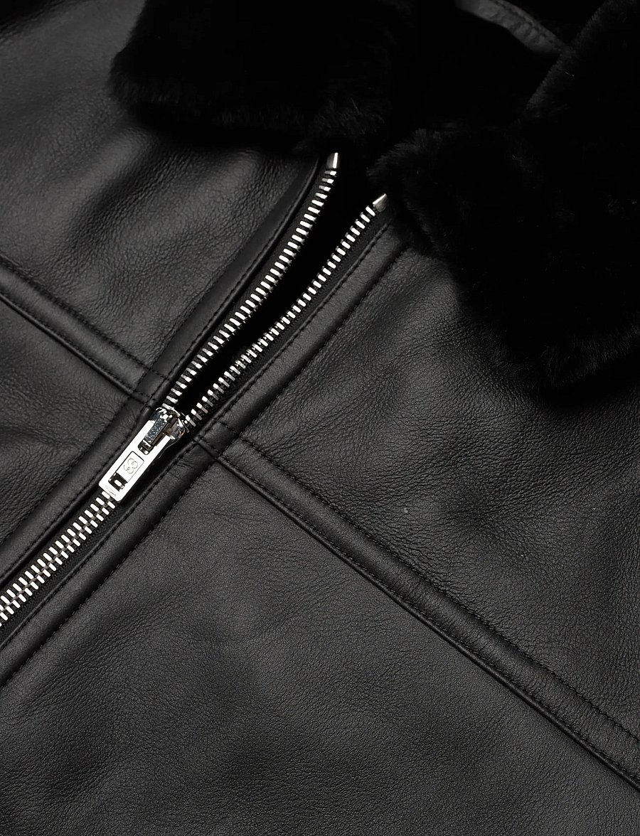 Filippa K - Shearling Leather Jacket - læderjakker - black - 2