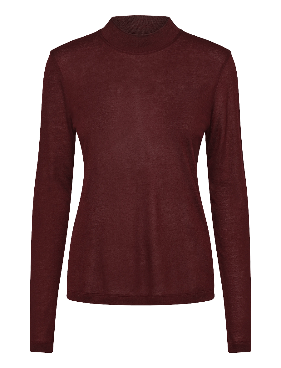 Filippa K - Lyocell Cashmere Mock Neck Top - cashmere - dark burgundy - 0