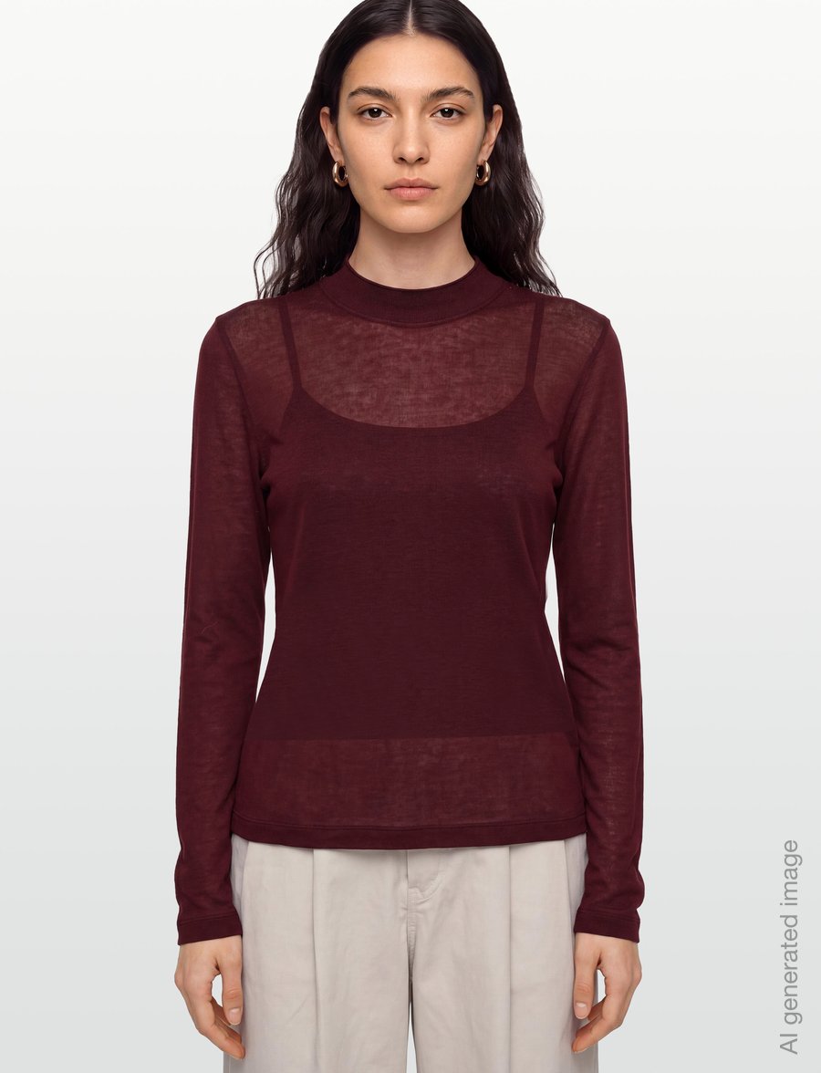 Filippa K - Lyocell Cashmere Mock Neck Top - kõrge kaelusega džemprid - dark burgundy - 3