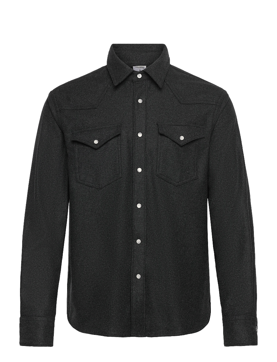 Filippa K - Western Wool Shirt - casual skjorter - anthracite melange - 0