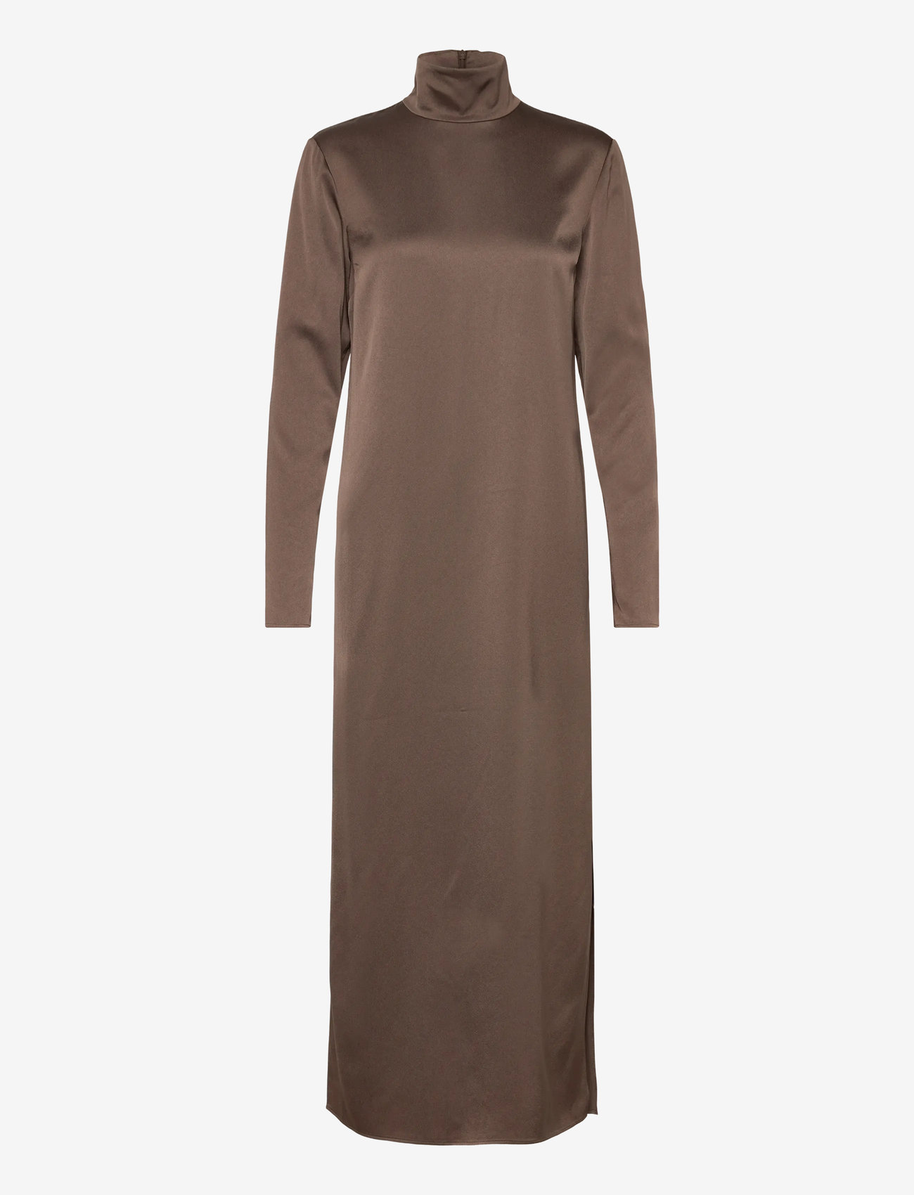 Filippa K - Turtleneck Satin Dress - Õhtukleidid - oak brown - 0