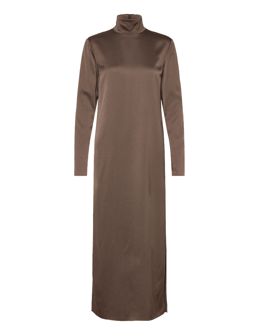 Filippa K - Turtleneck Satin Dress - aftenkjoler - oak brown - 0