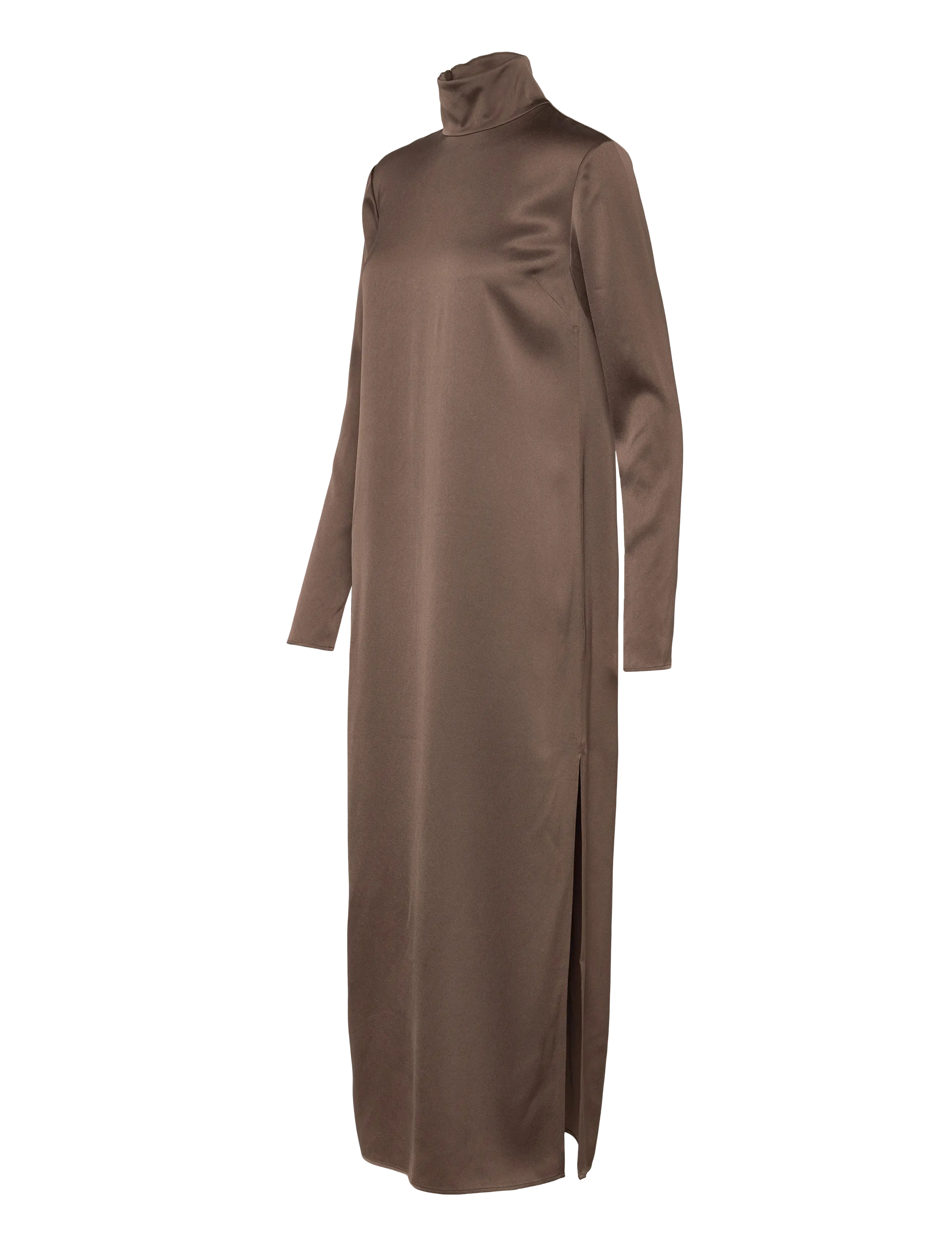 Filippa K - Turtleneck Satin Dress - aftonklänningar - oak brown - 2