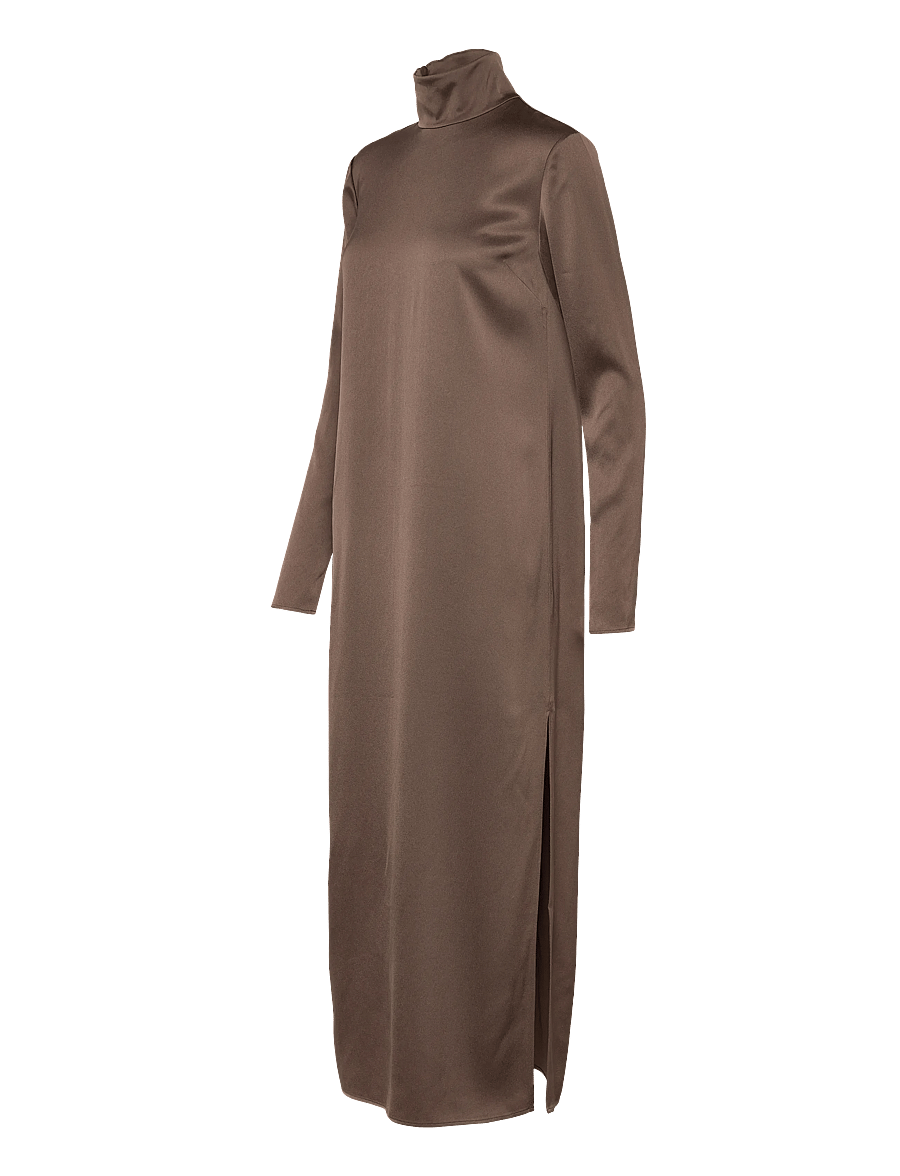 Filippa K - Turtleneck Satin Dress - aftenkjoler - oak brown - 2