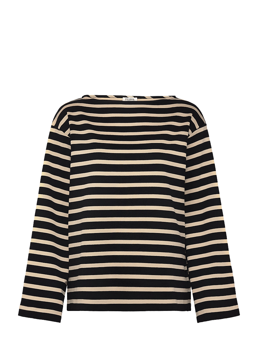 Filippa K - Cotton Mariner Top - langærmede toppe - black/pearl beige - 1