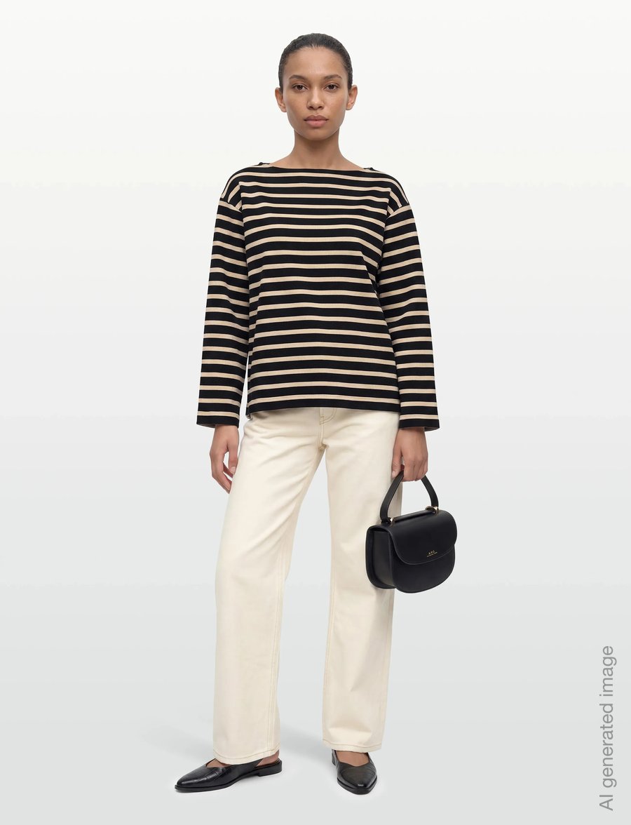 Filippa K - Cotton Mariner Top - langærmede toppe - black/pearl beige - 0