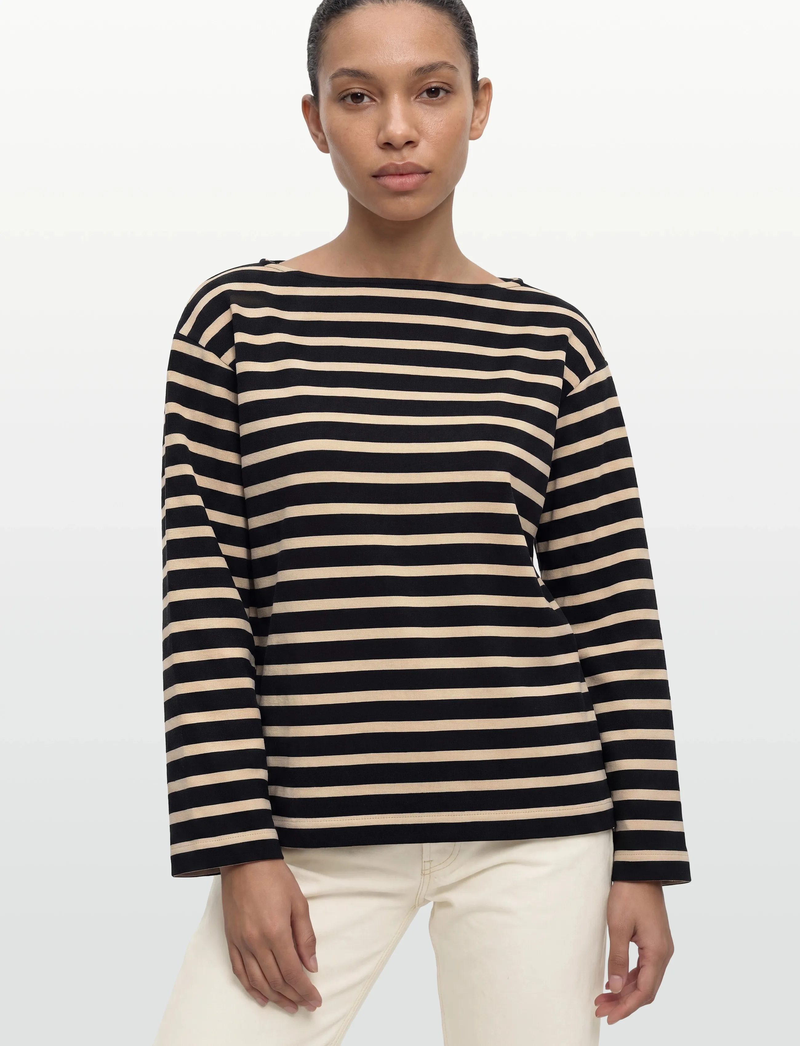 Filippa K - Cotton Mariner Top - long-sleeved tops - black/pearl beige - 3