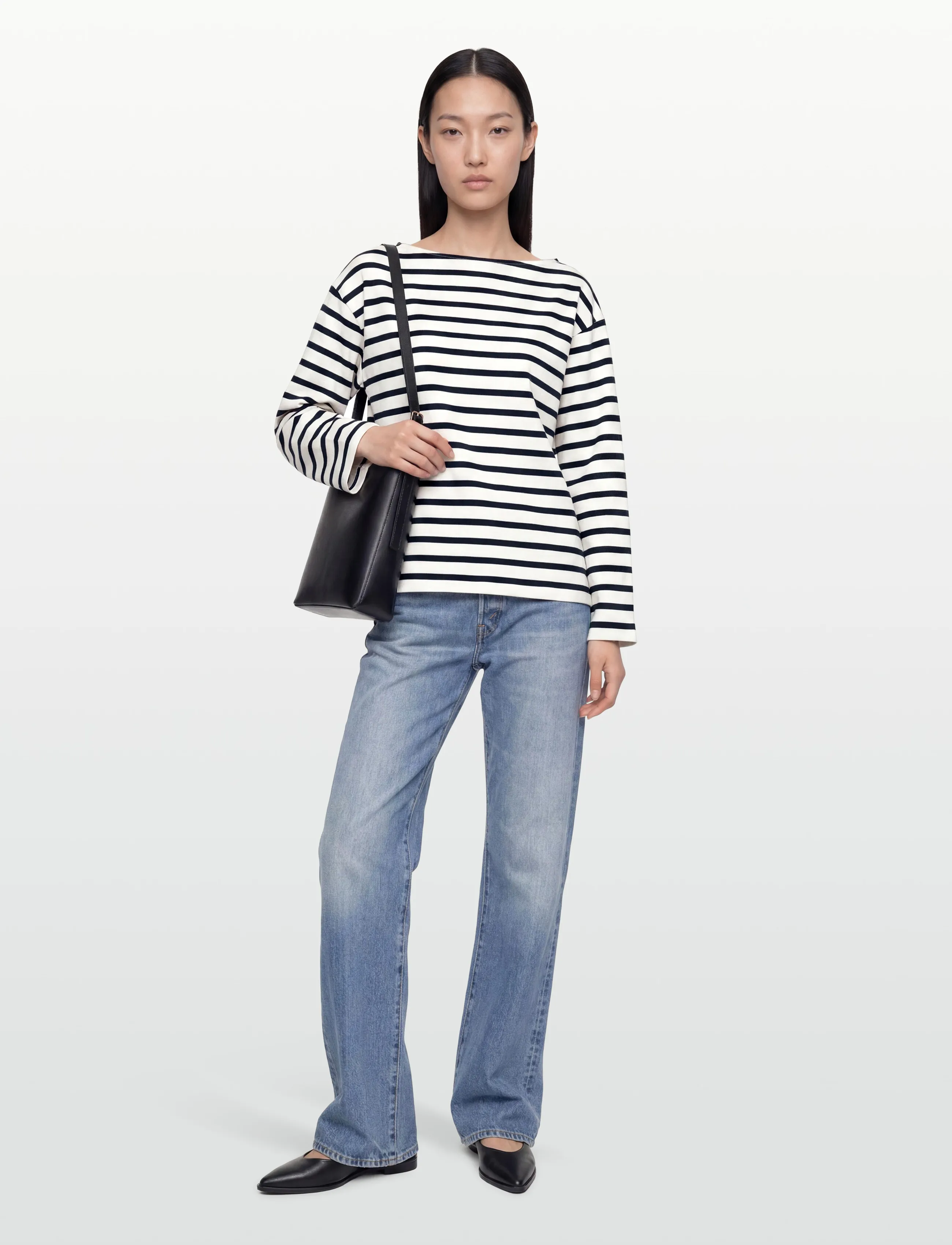 Filippa K Cotton Mariner Top - Langärmlige Tops - WHITE/NAVY / white