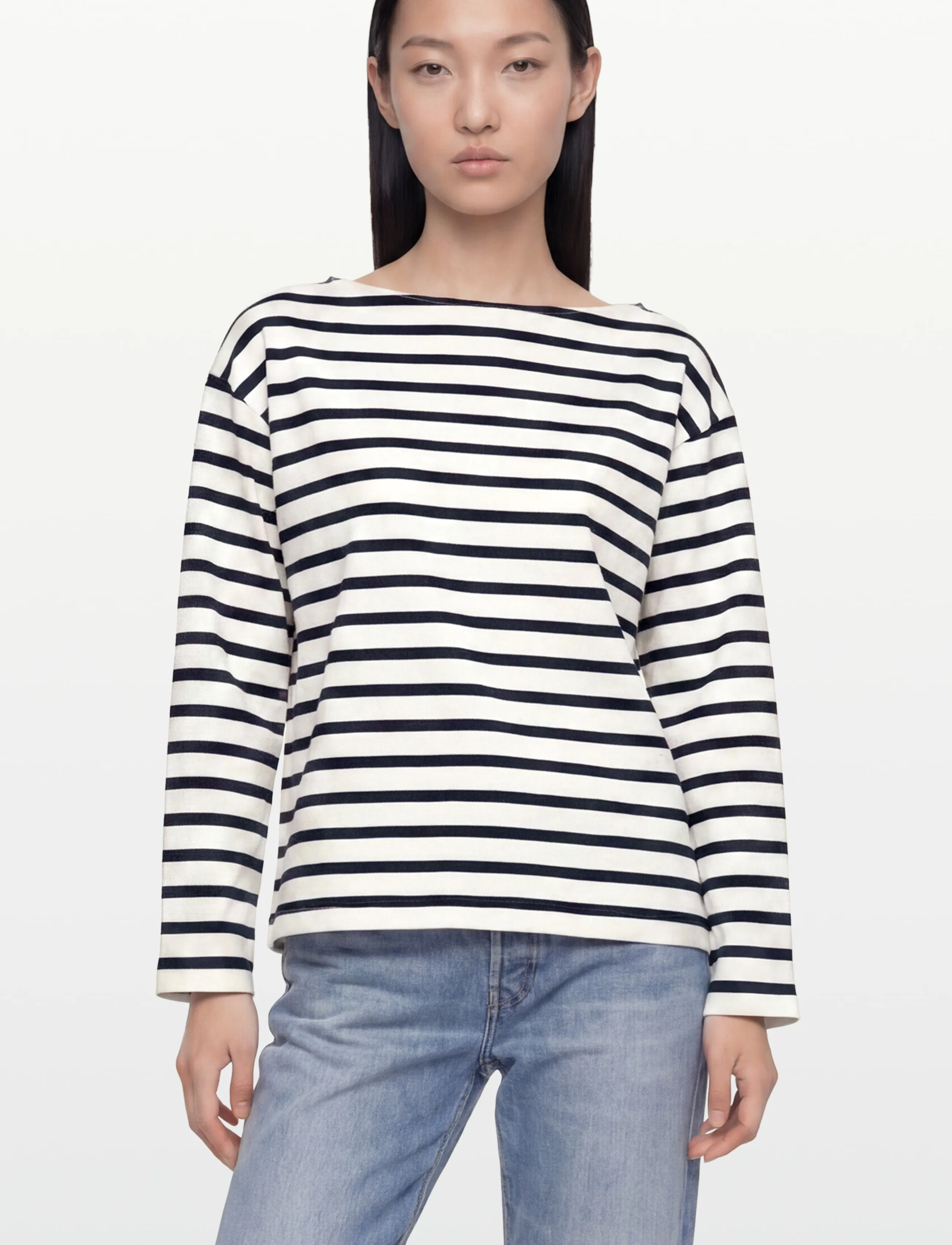 Filippa K - Cotton Mariner Top - langärmlige tops - white/navy - 3