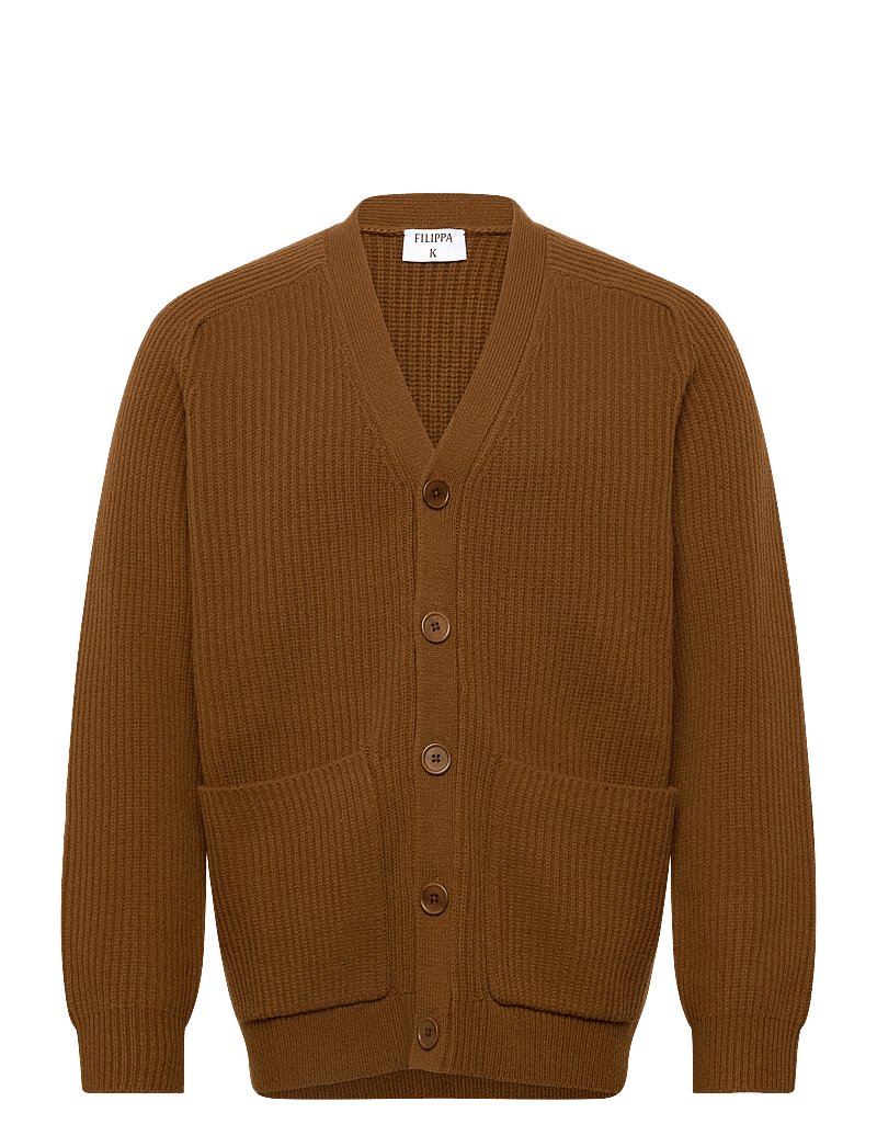 Filippa K - Chunky Ribbed Wool Cardigan - cardigans - copper brown - 0