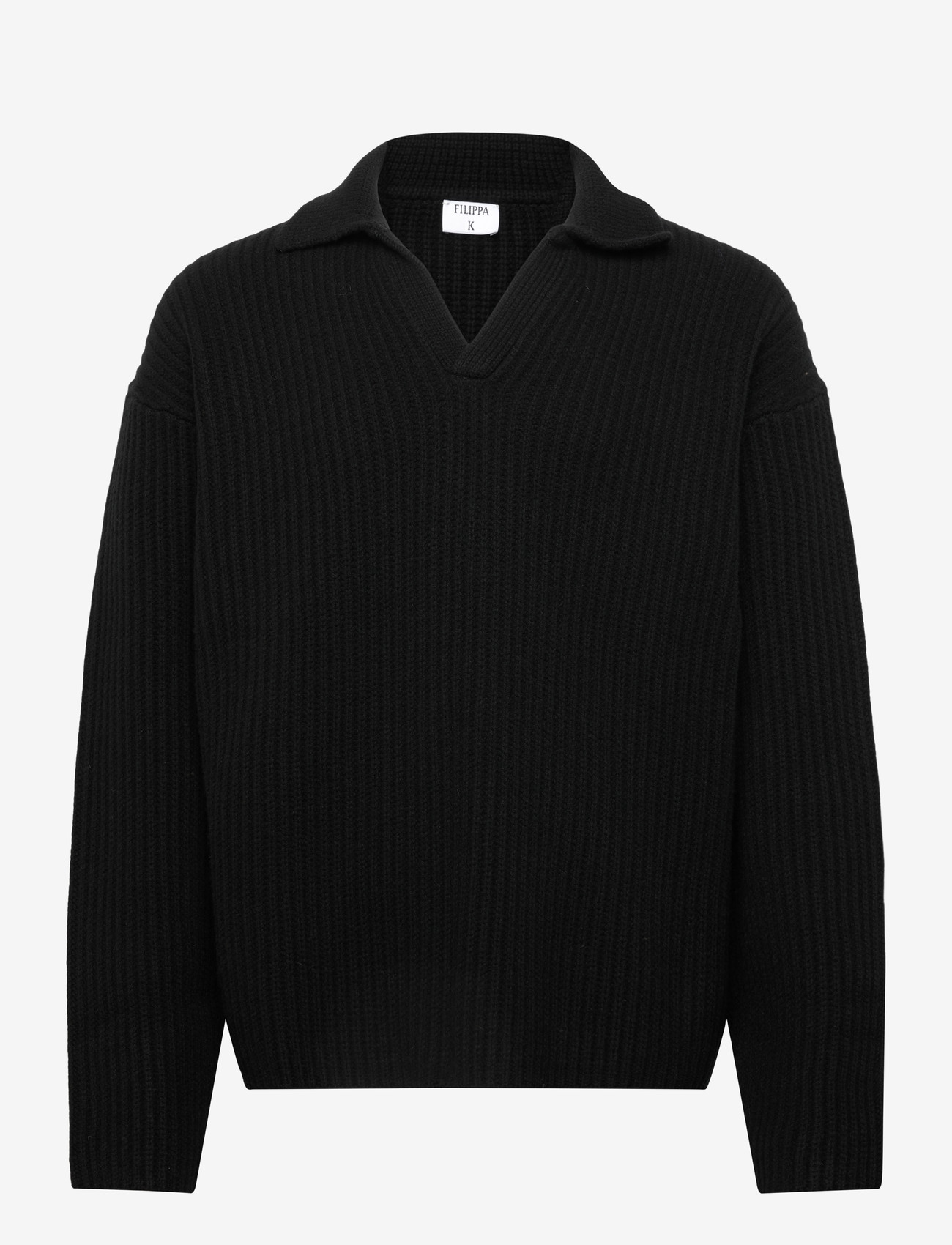 Filippa K - Chunky Ribbed Wool Polo - stickade pikéer - black - 0