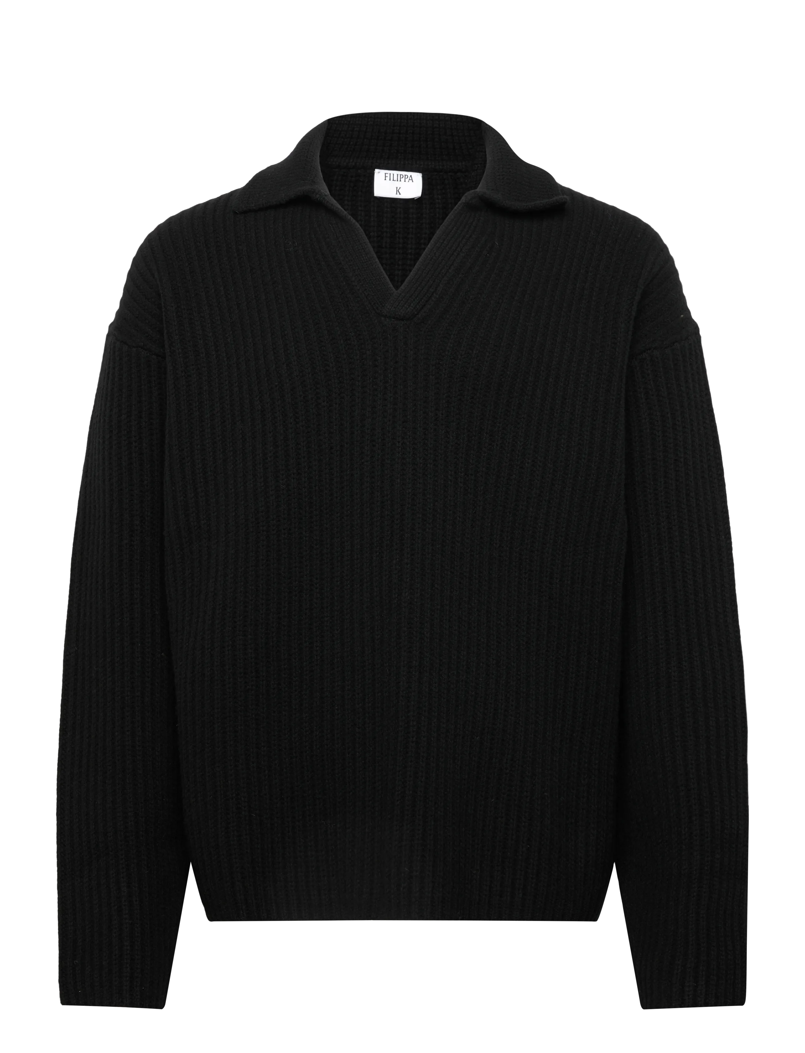 Chunky Ribbed Wool Polo - BLACK