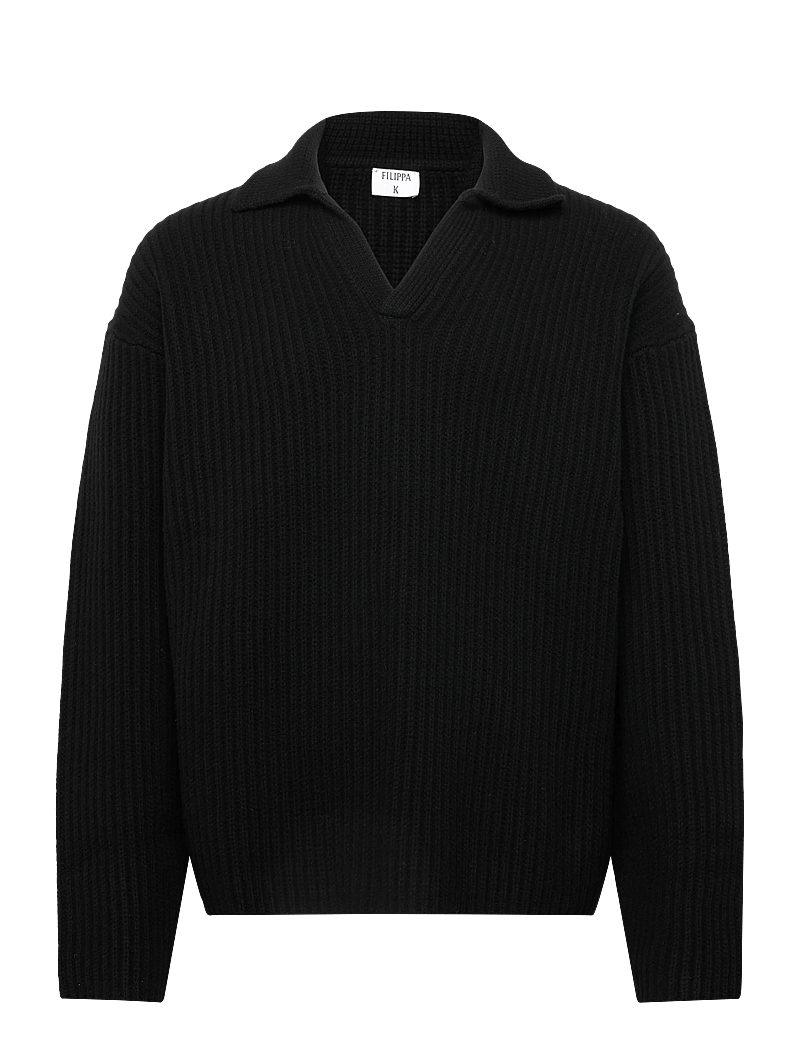 Filippa K - Chunky Ribbed Wool Polo - stickade pikéer - black - 0