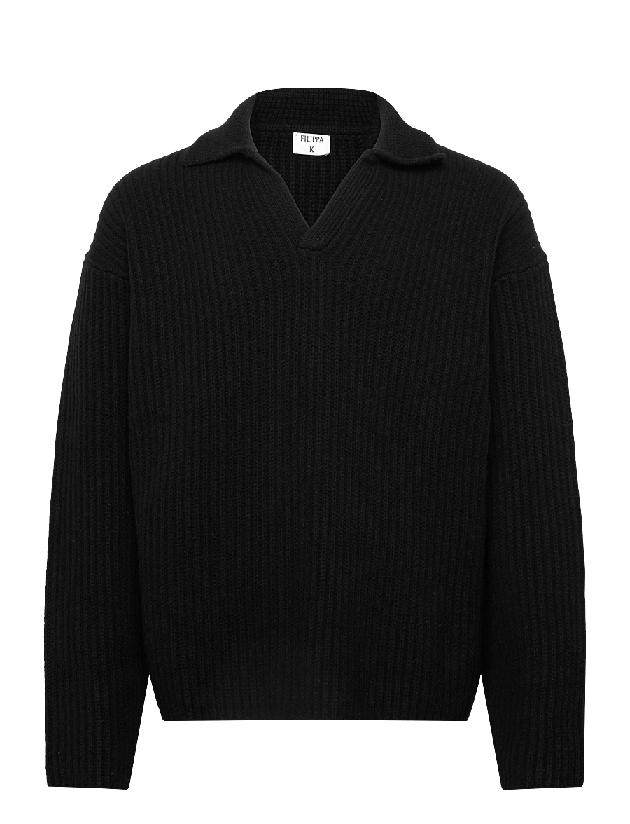 Filippa K - Chunky Ribbed Wool Polo - pikkade varrukatega kootud polod - black - 0
