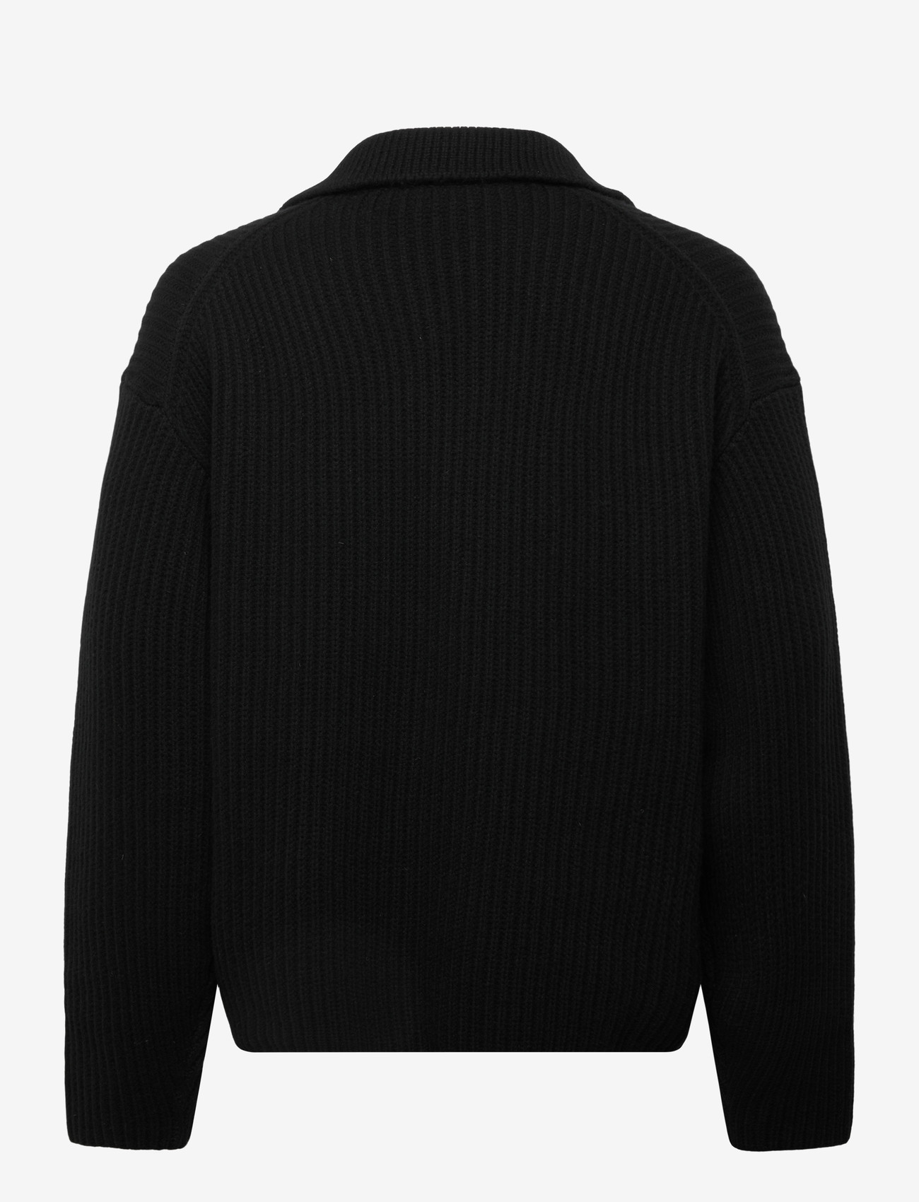 Filippa K - Chunky Ribbed Wool Polo - stickade pikéer - black - 1