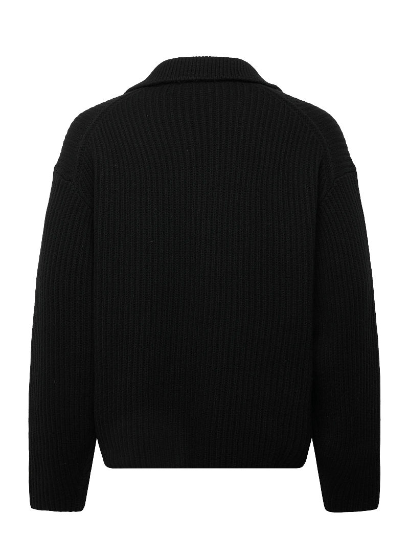 Filippa K - Chunky Ribbed Wool Polo - stickade pikéer - black - 1