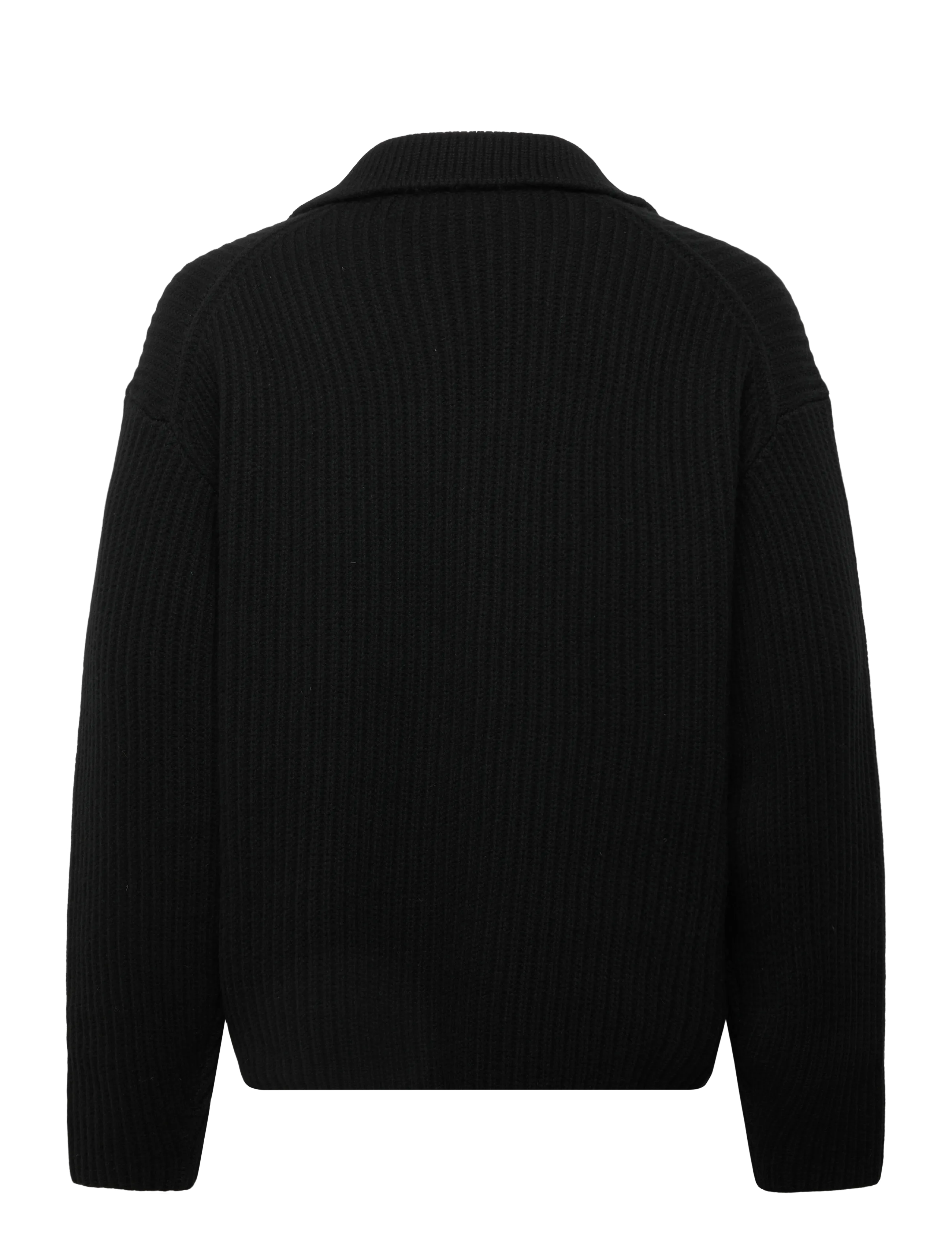 Filippa K - Chunky Ribbed Wool Polo - pikkade varrukatega kootud polosärgid - black - 1