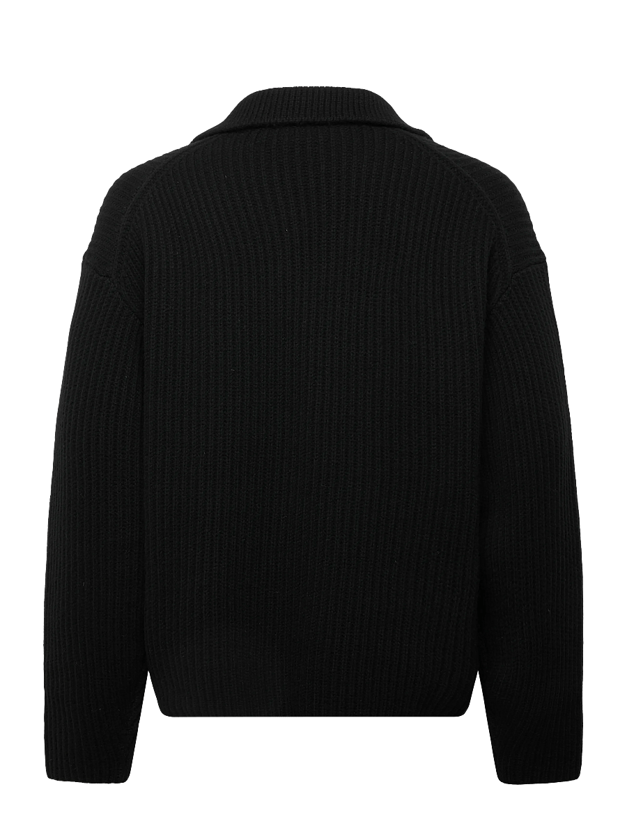Filippa K - Chunky Ribbed Wool Polo - pikkade varrukatega kootud polod - black - 1