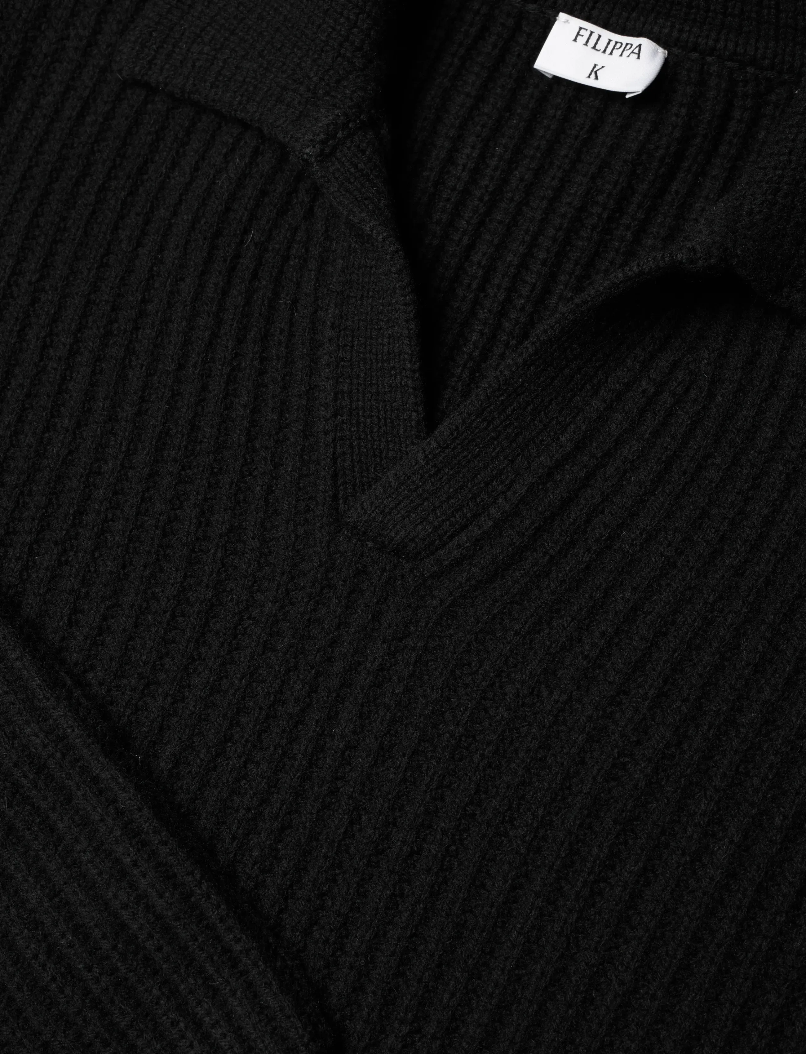 Filippa K - Chunky Ribbed Wool Polo - pikkade varrukatega kootud polosärgid - black - 2