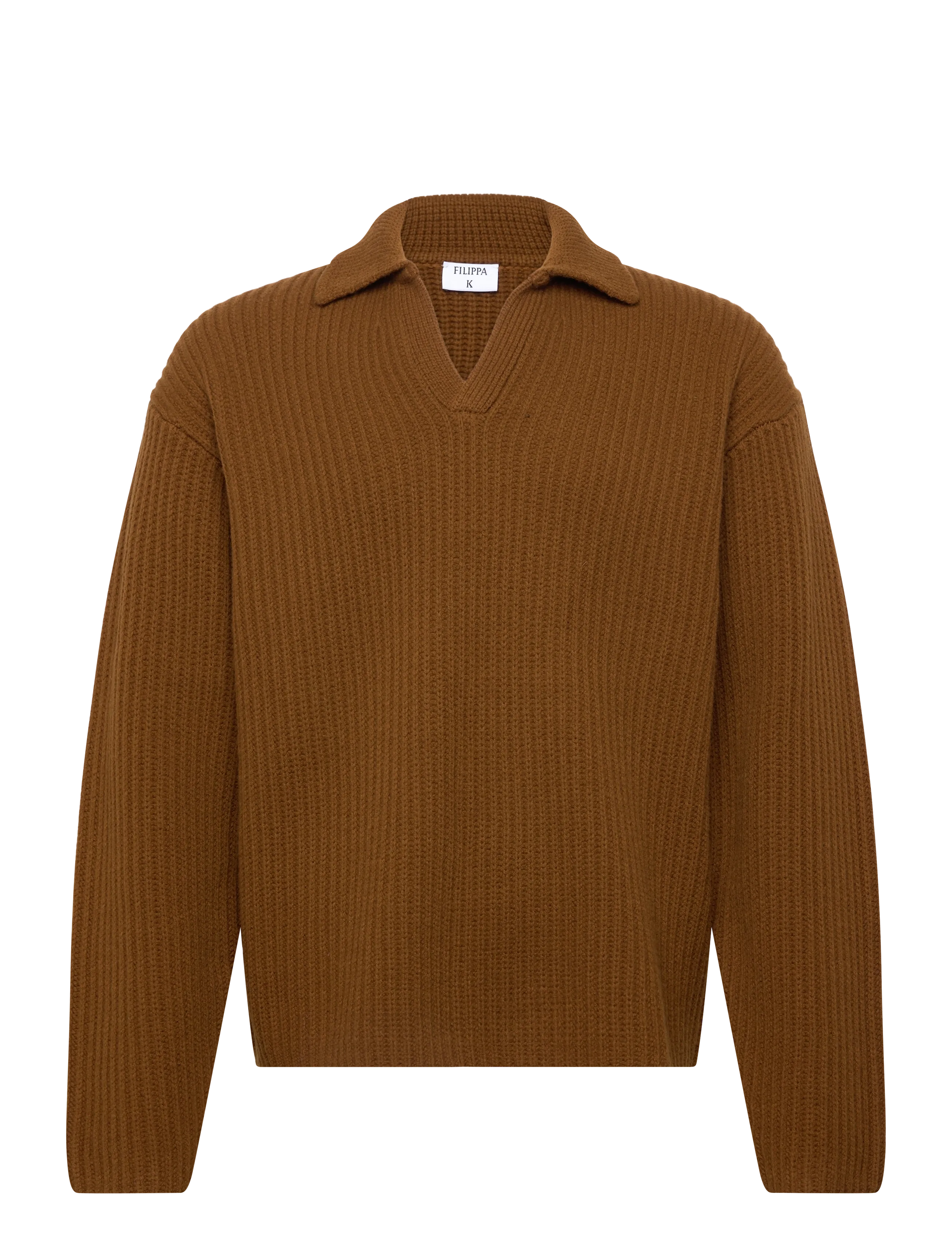 Chunky Ribbed Wool Polo - COPPER BROWN