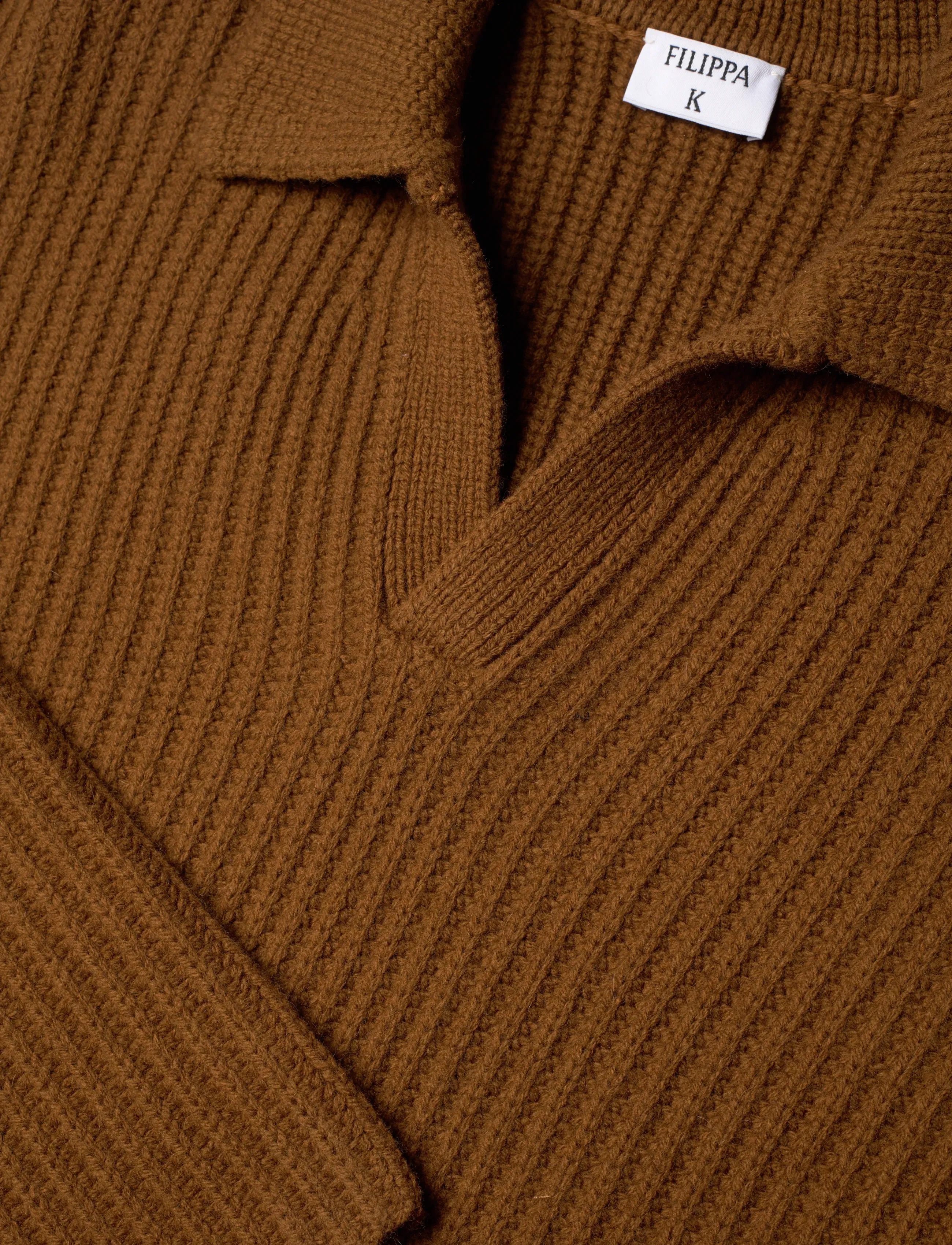 Filippa K - Chunky Ribbed Wool Polo - poloer i strik med lange ærmer - copper brown - 2