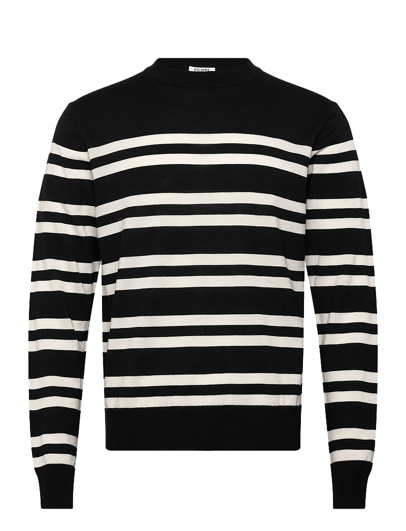 Filippa K - Striped Merino Sweater - rundhalsad - black/white - 0