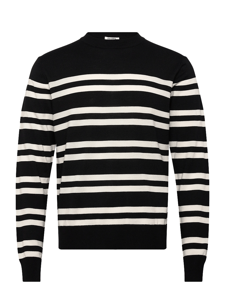 Filippa K - Striped Merino Sweater - knitted round necks - black/white - 1