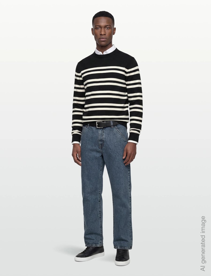Filippa K - Striped Merino Sweater - knitted round necks - black/white - 0