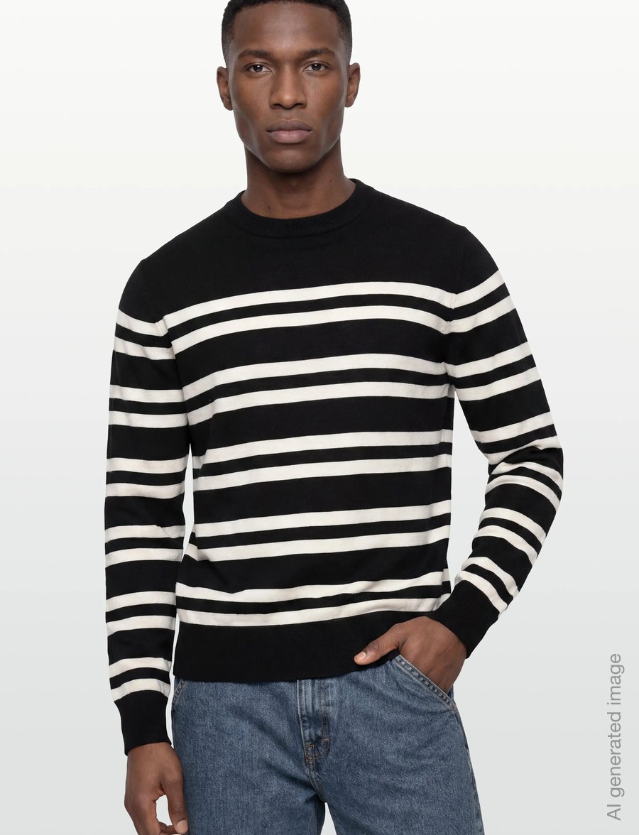 Filippa K - Striped Merino Sweater - knitted round necks - black/white - 3