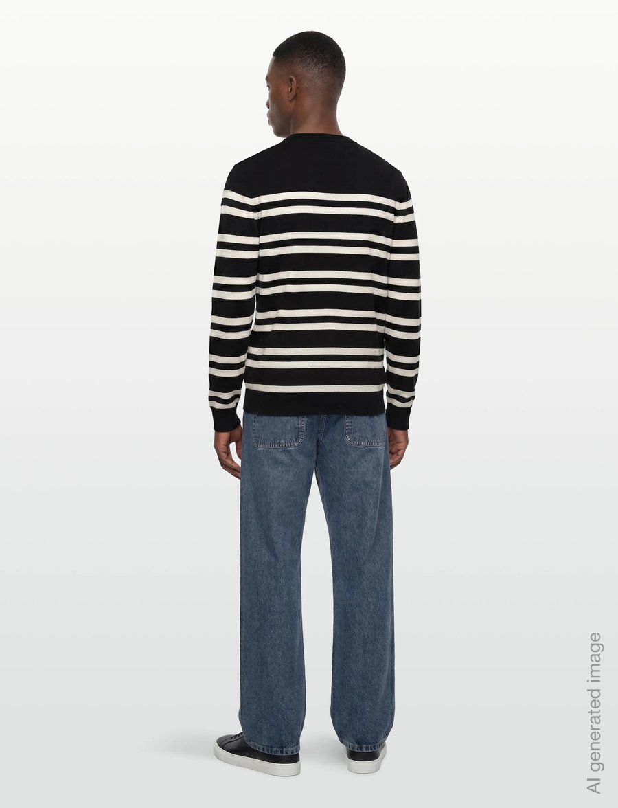 Filippa K - Striped Merino Sweater - knitted round necks - black/white - 4