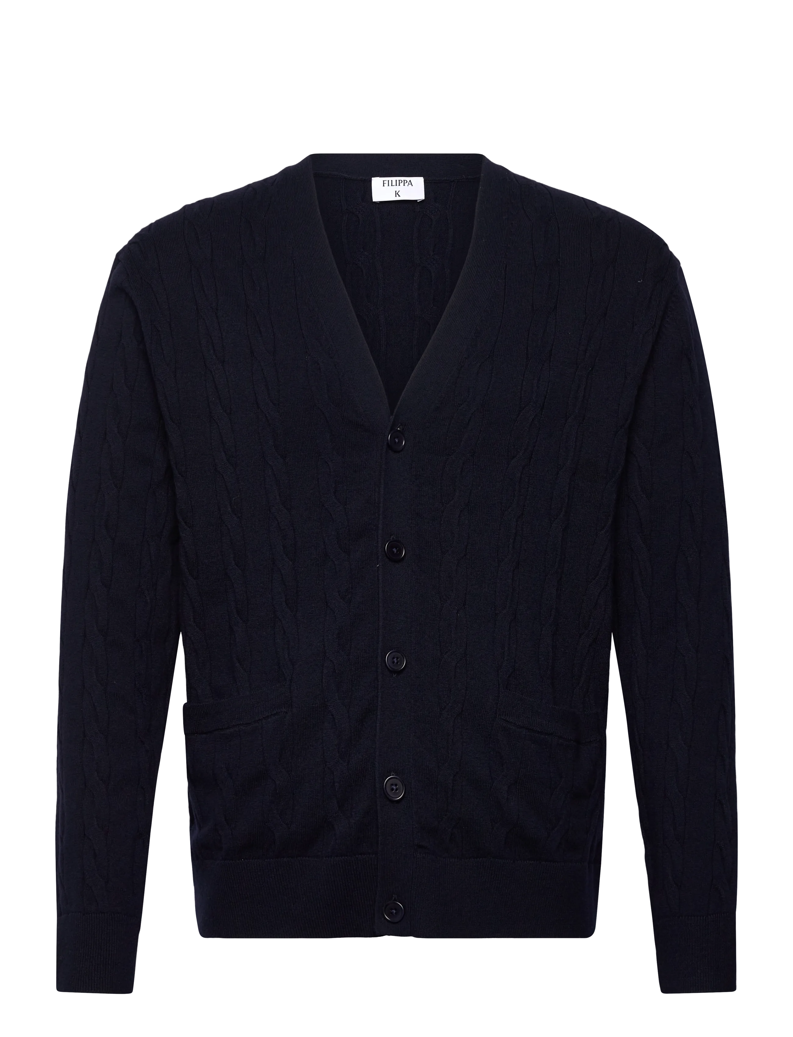 Braided Cotton Merino Cardigan - NAVY