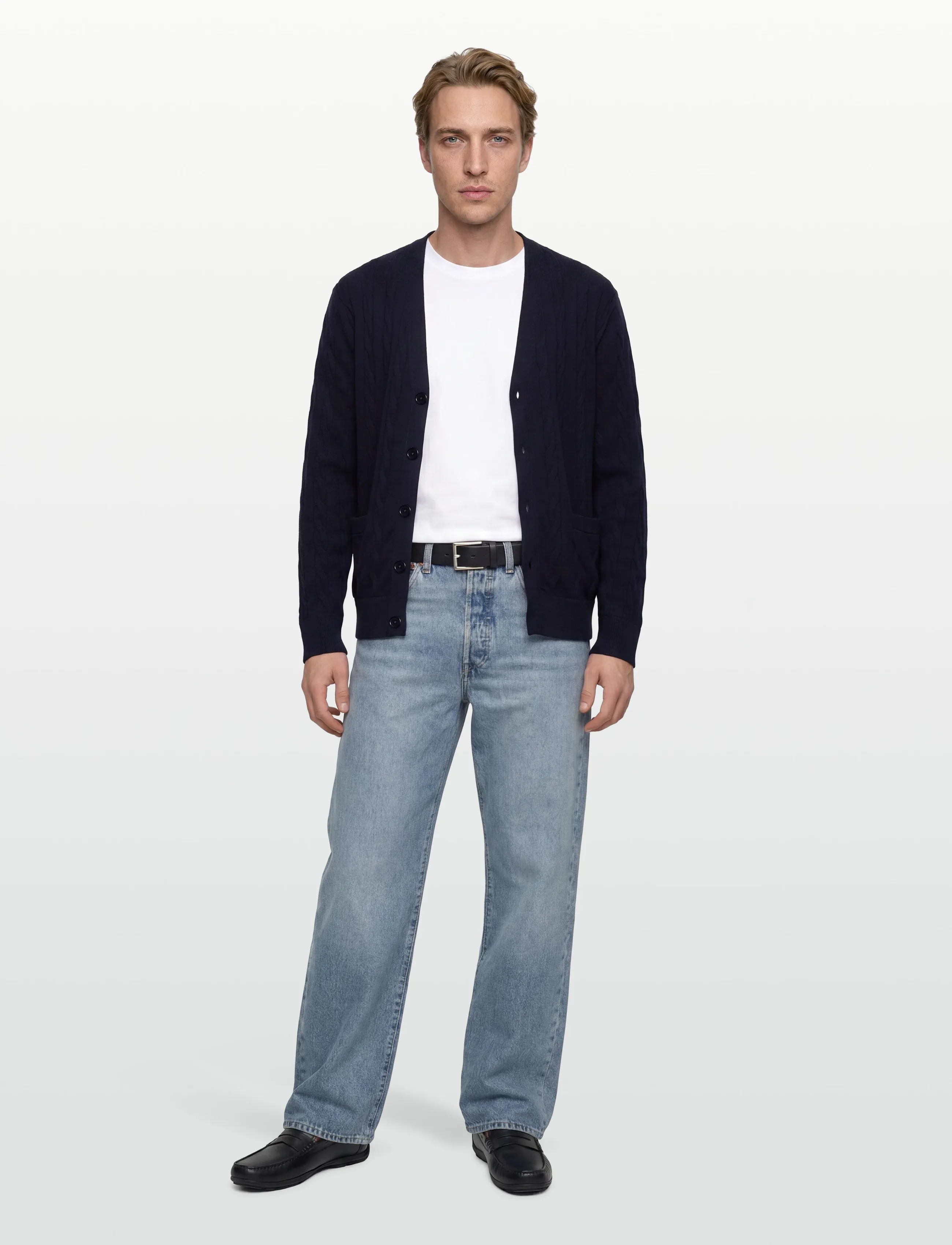 Filippa K Braided Cotton Merino Cardigan - Nach Stil kaufen - NAVY / navy