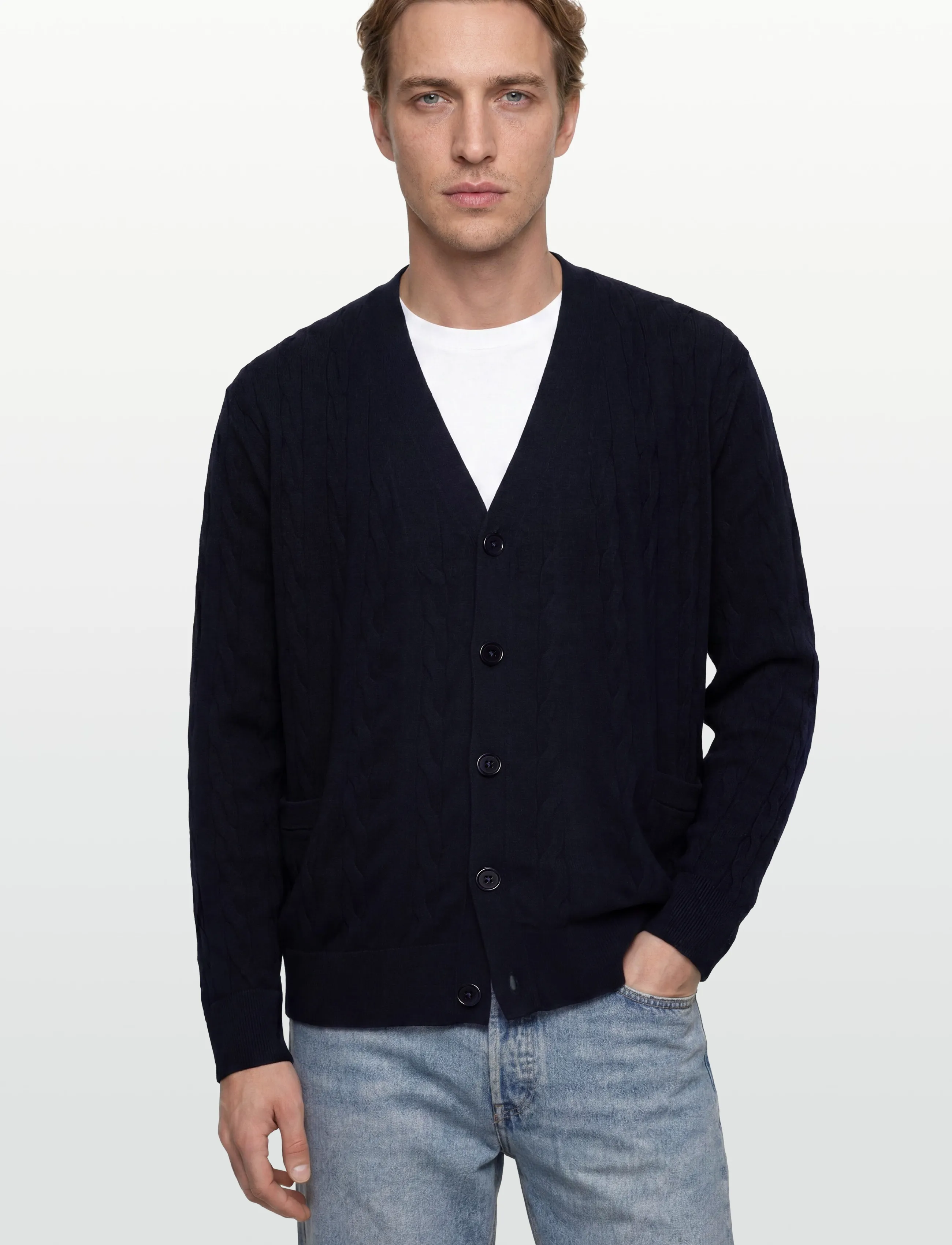 Filippa K - Braided Cotton Merino Cardigan - cardigans - navy - 3