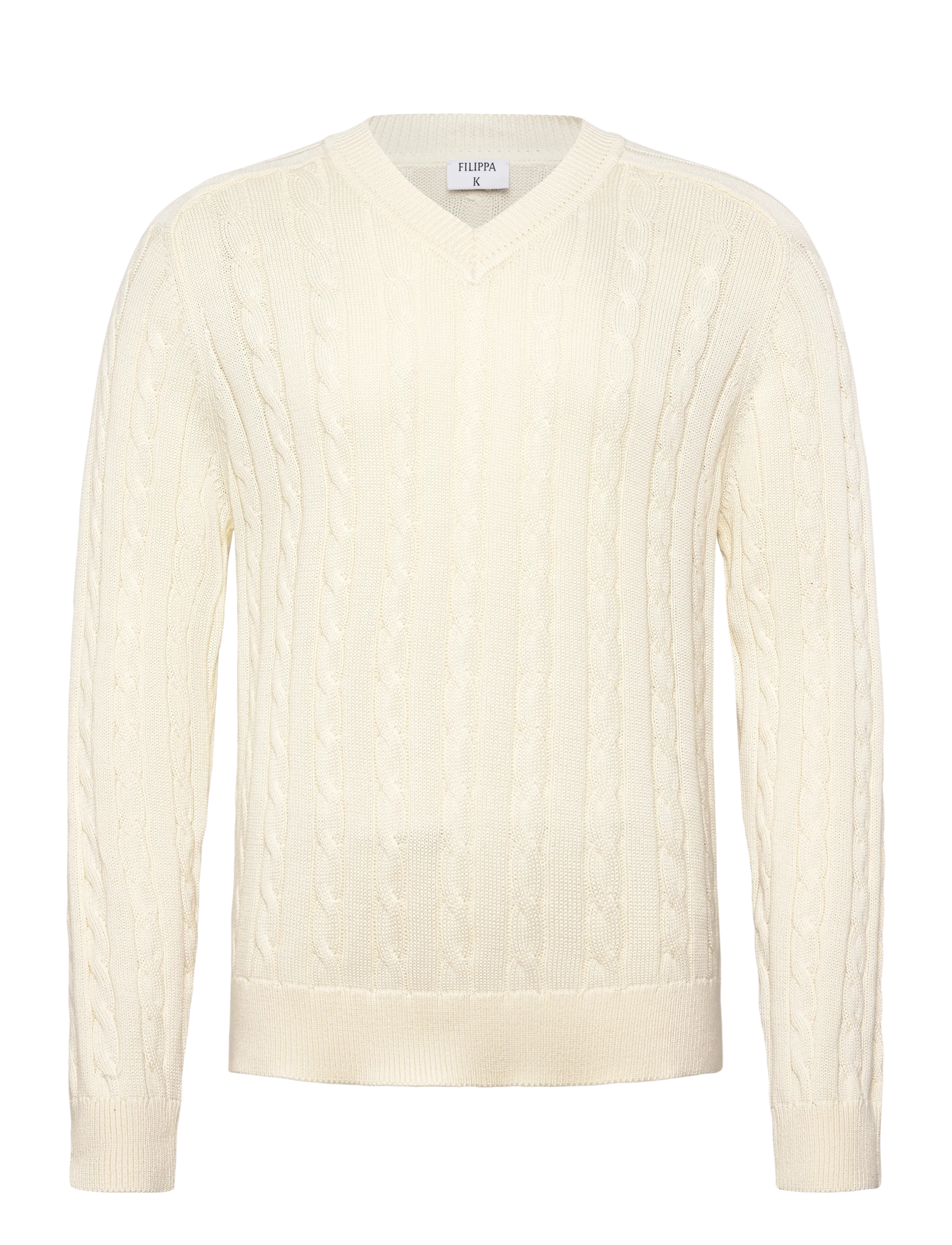 Braided Cotton V-Neck Sweater - CALICO WHITE
